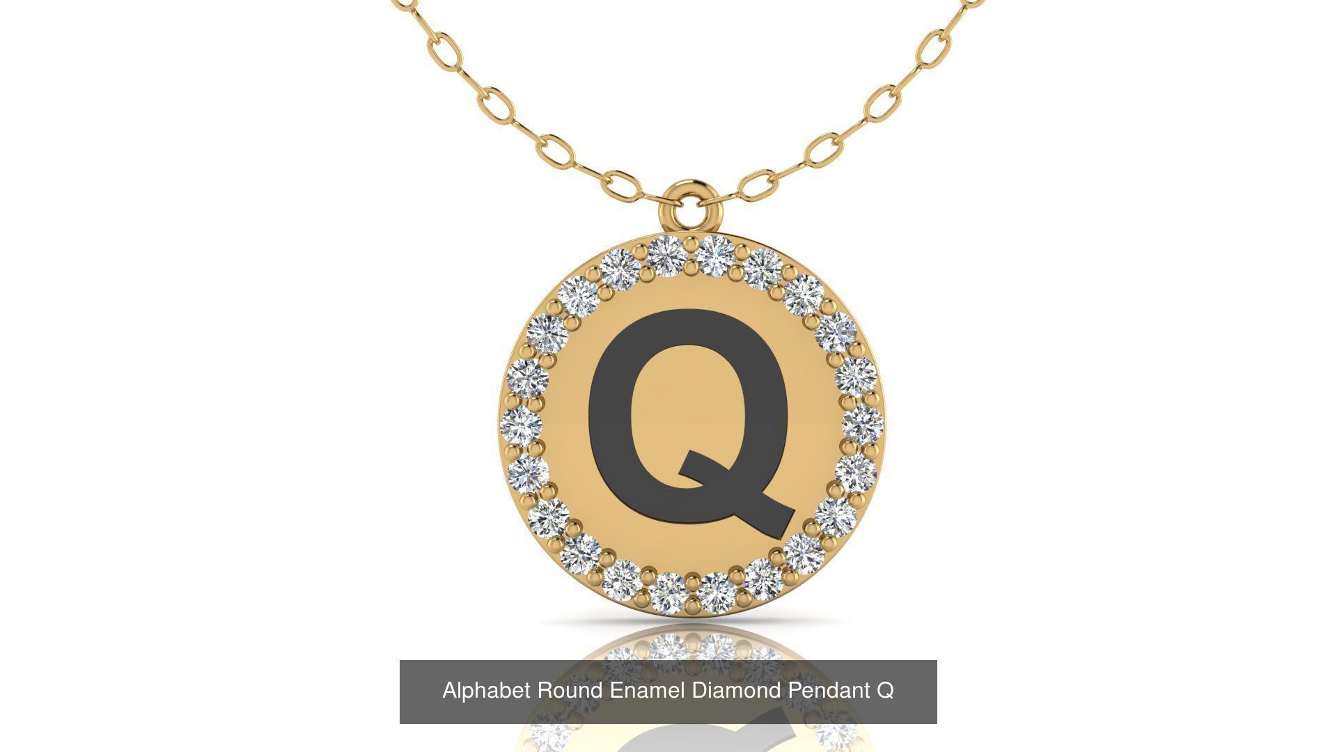 Alphabet Round Enamel Diamond Pendants 26 models 3D Model Collection_20