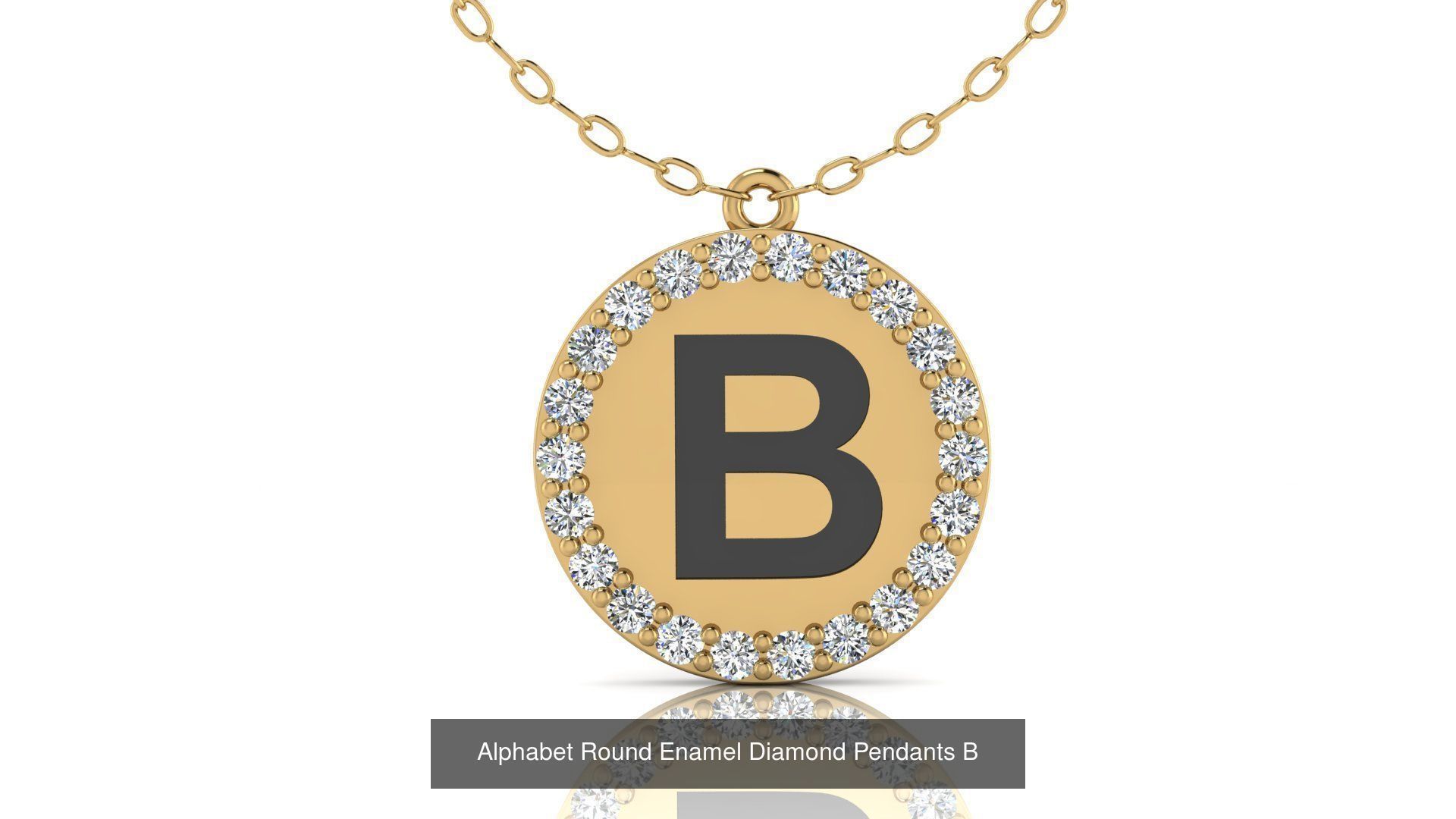 Alphabet Round Enamel Diamond Pendants 26 models 3D Model Collection_5
