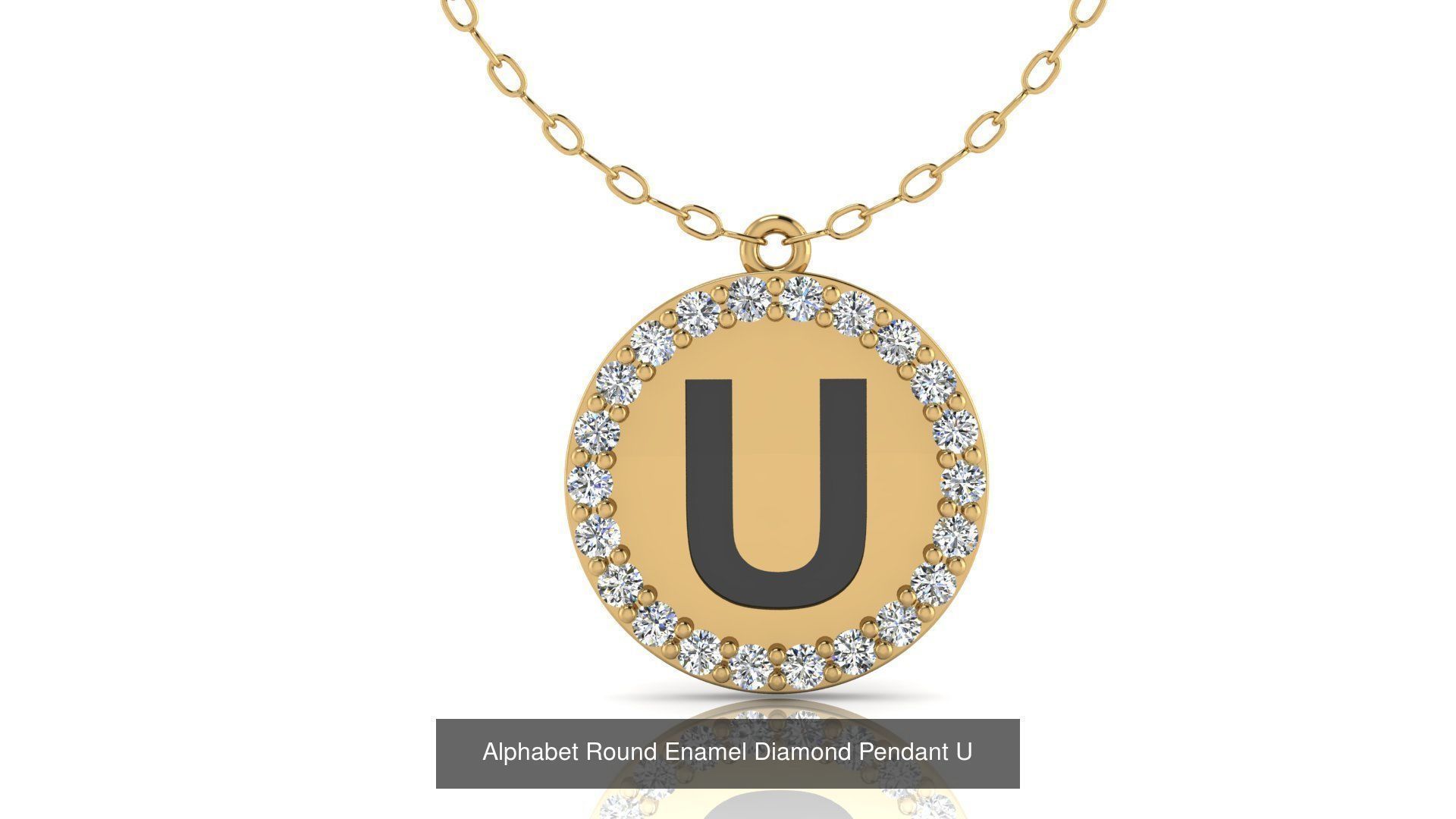 Alphabet Round Enamel Diamond Pendants 26 models 3D Model Collection_24