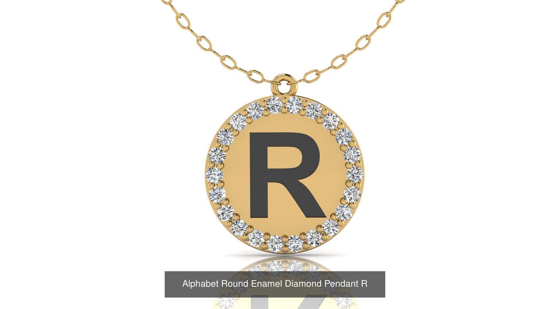 Alphabet Round Enamel Diamond Pendants 26 models 3D Model Collection_21
