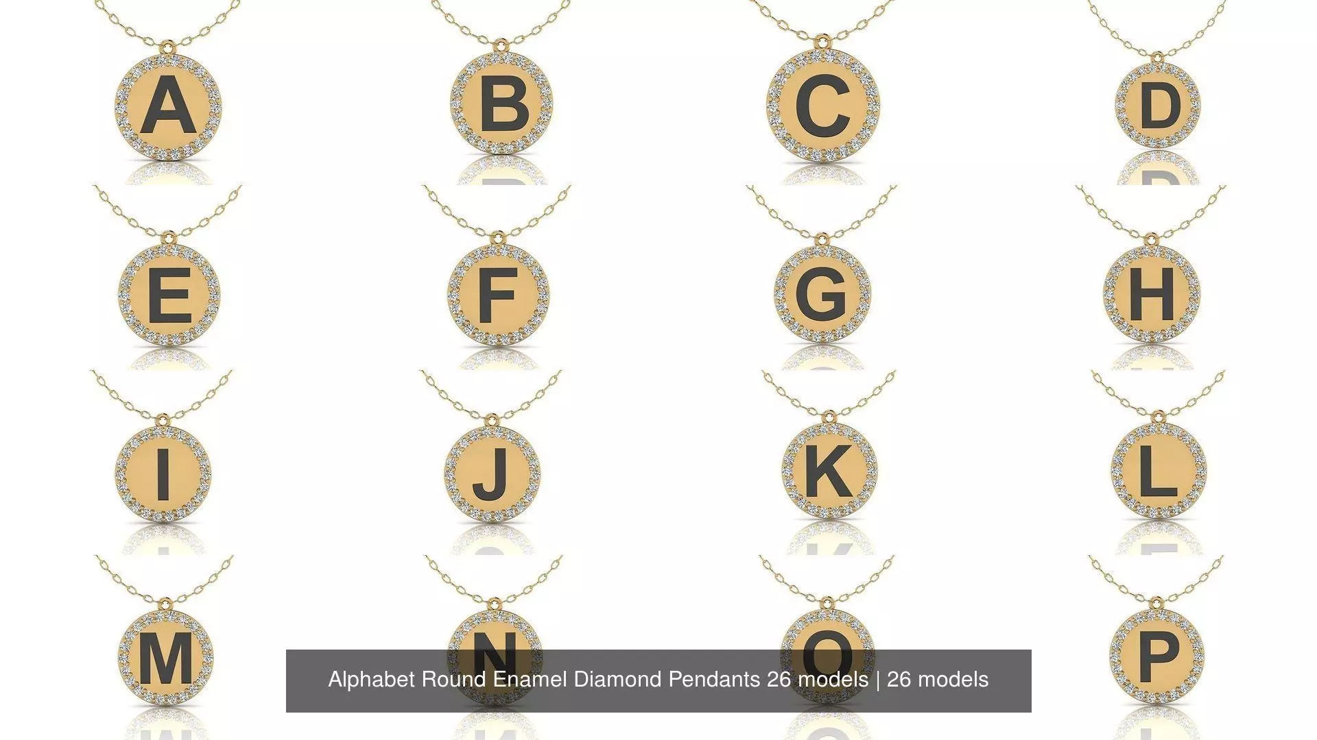 Alphabet Round Enamel Diamond Pendants 26 models 3D Model Collection_0