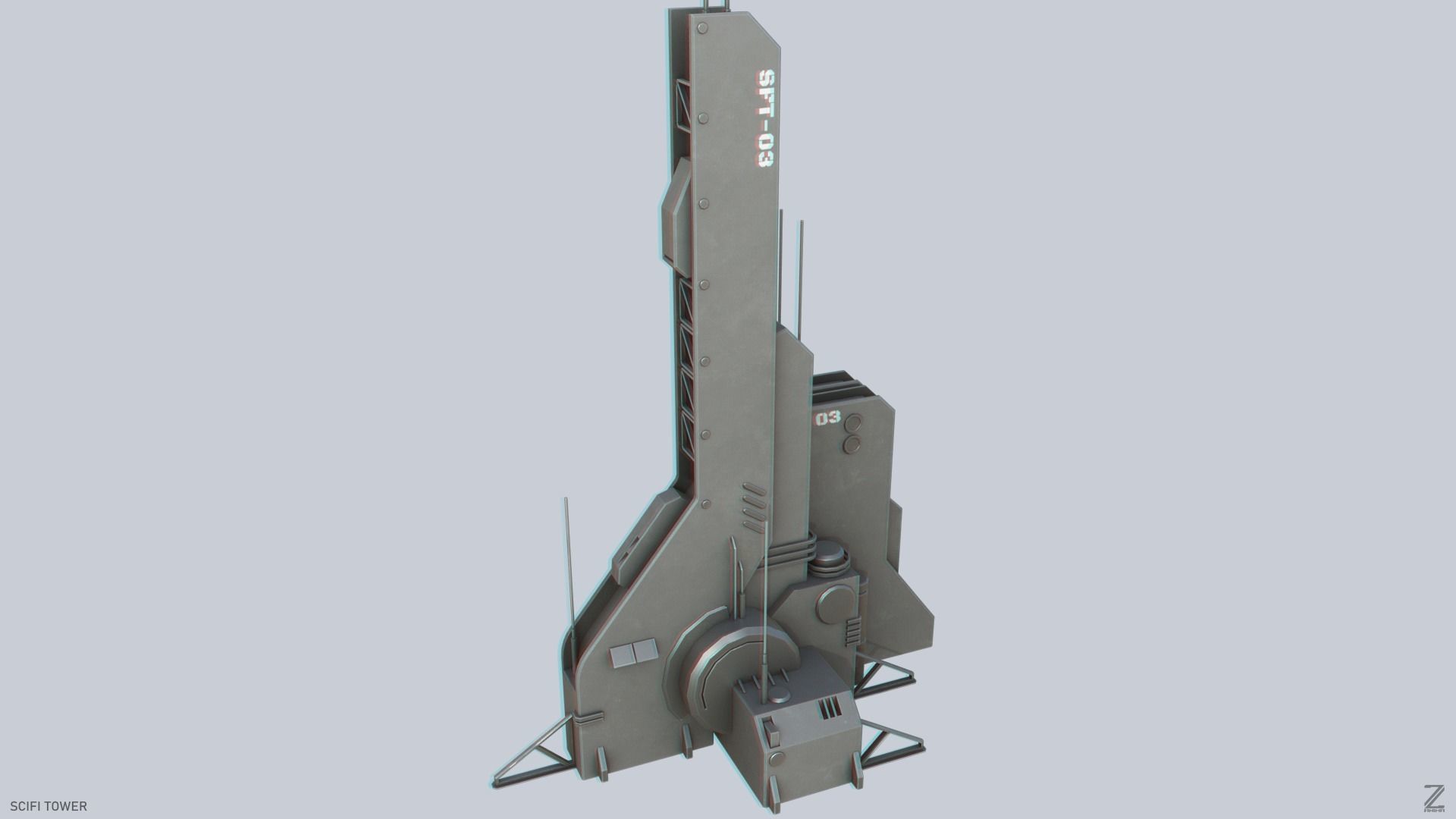 Scifi tower Low-poly 3D model_8