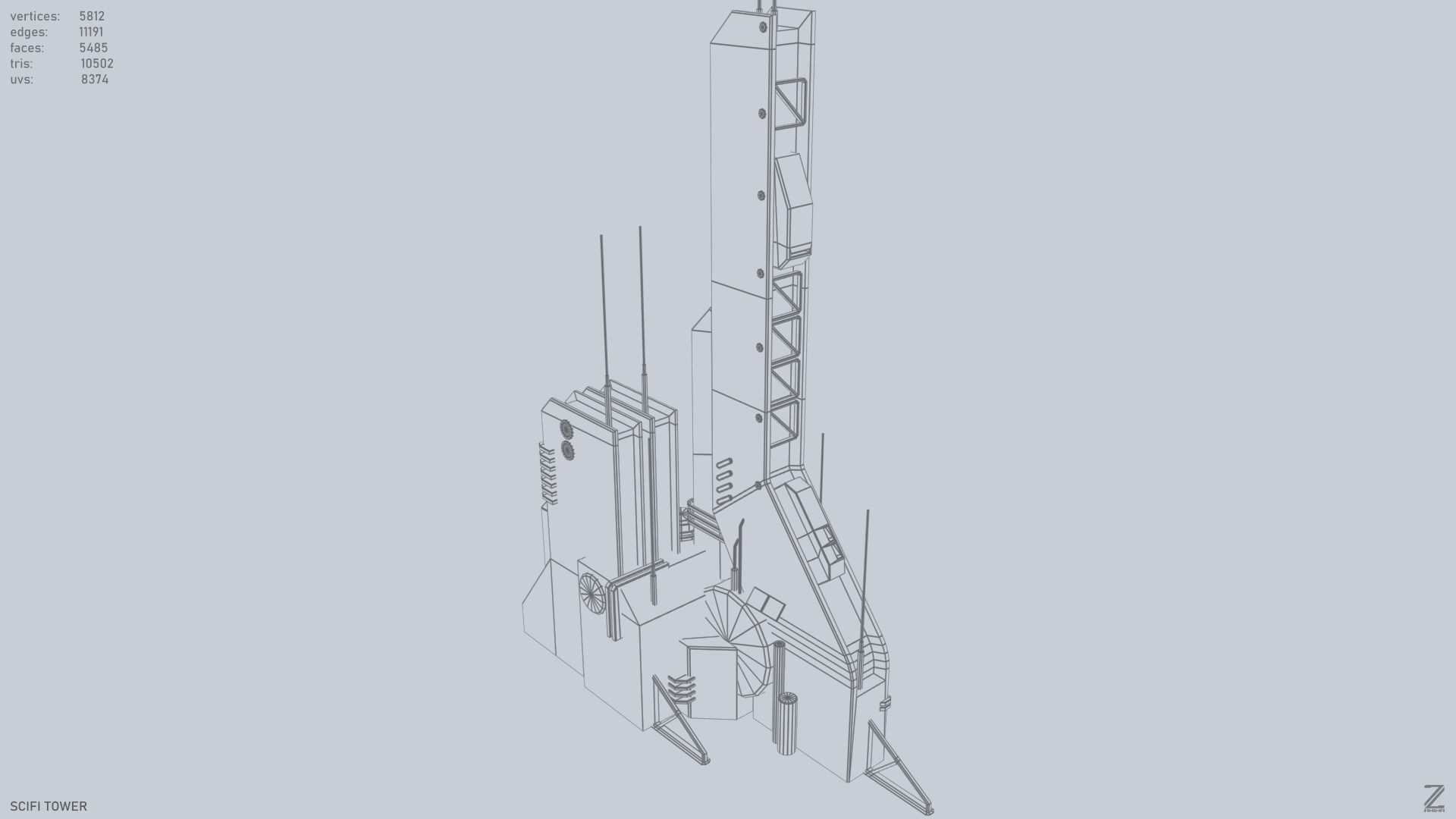 Scifi tower Low-poly 3D model_12