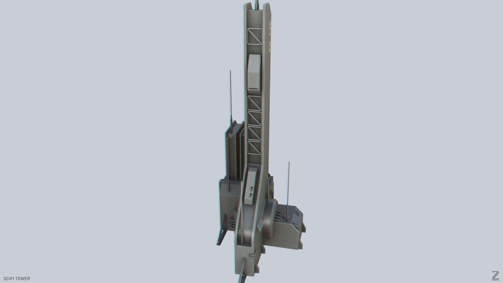 Scifi tower Low-poly 3D model_7