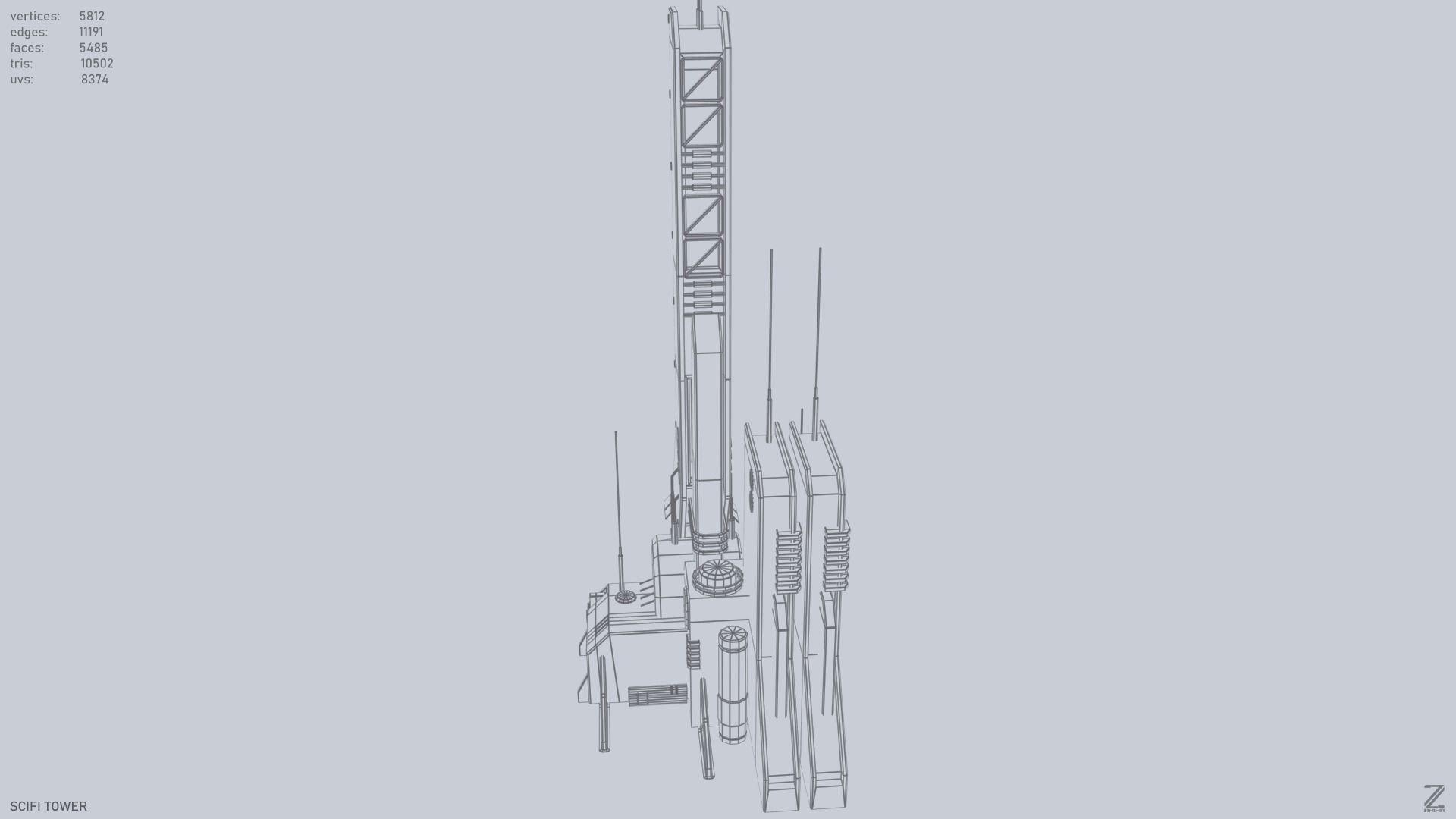 Scifi tower Low-poly 3D model_9