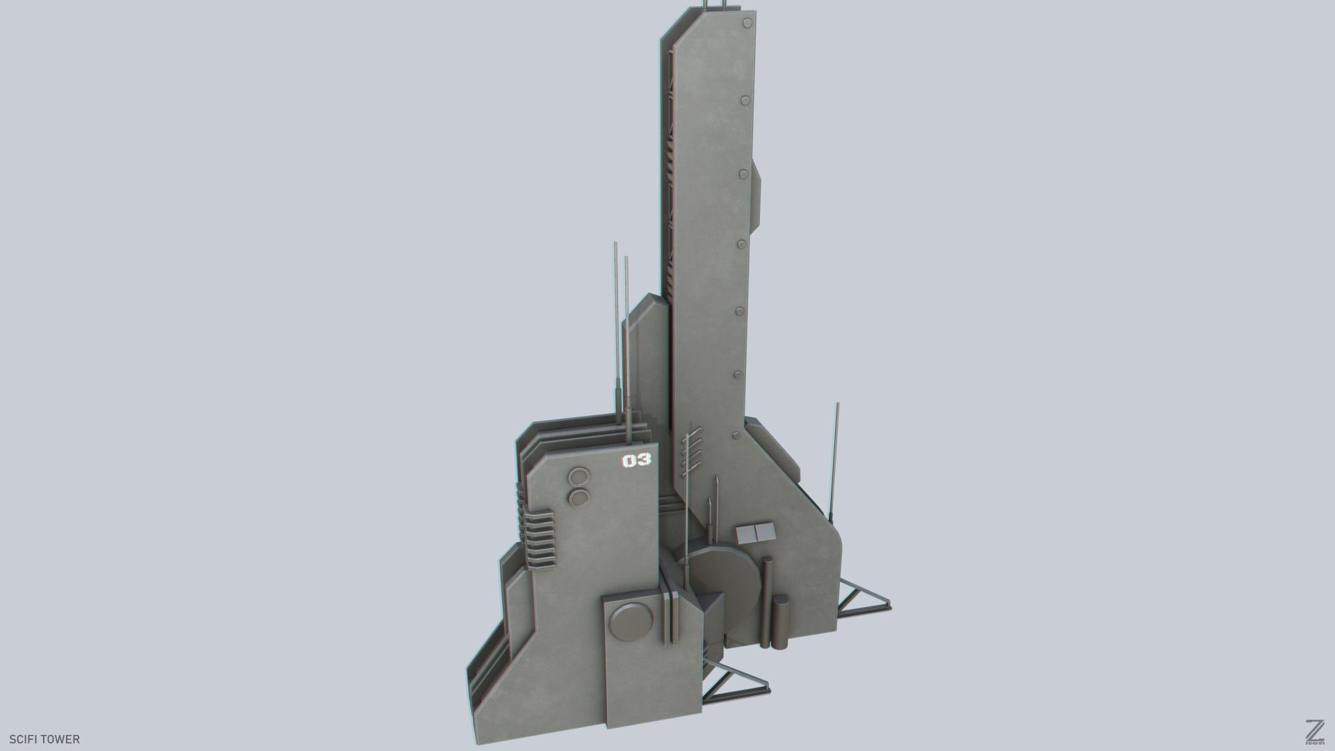 Scifi tower Low-poly 3D model_5