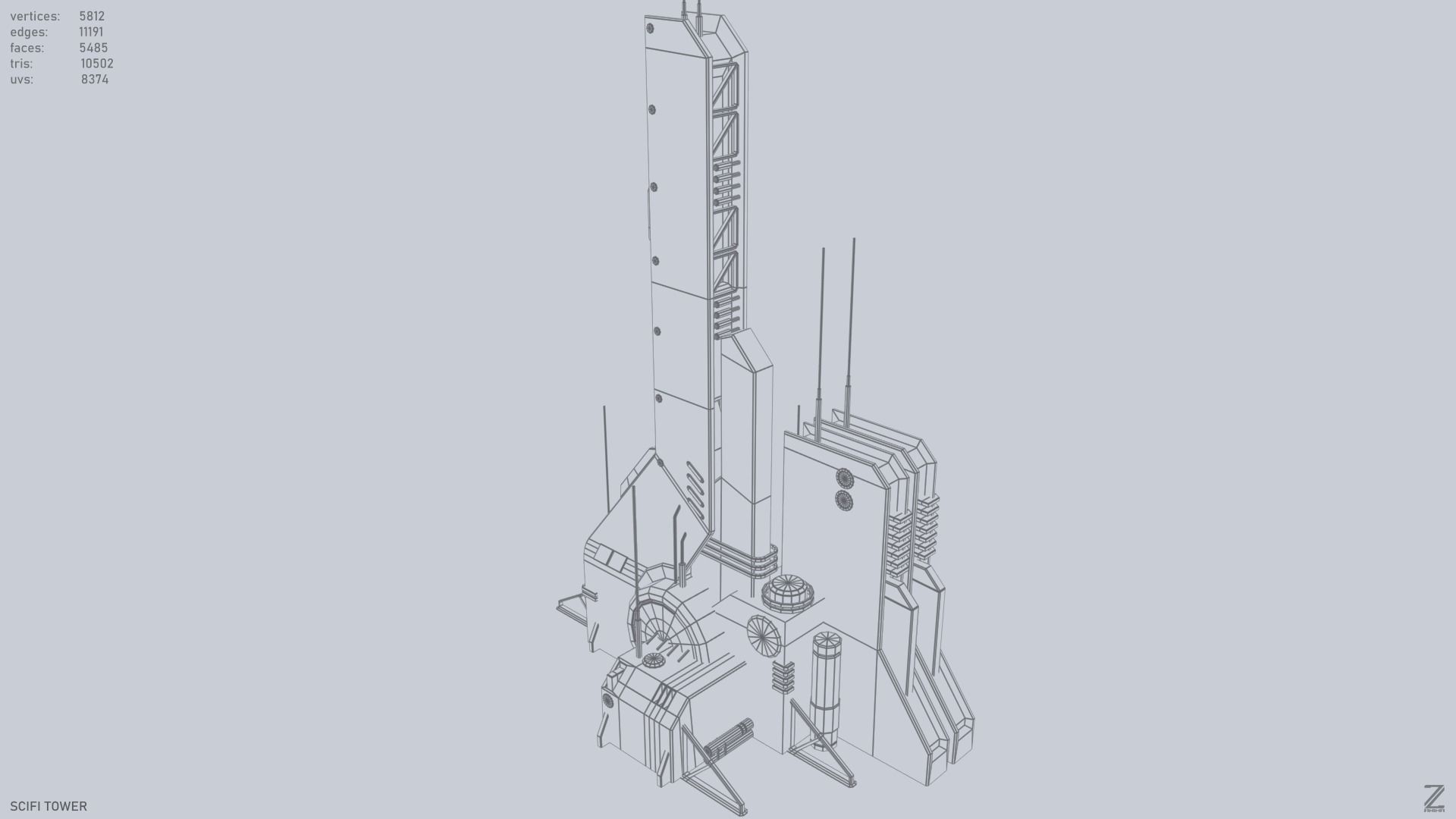 Scifi tower Low-poly 3D model_3