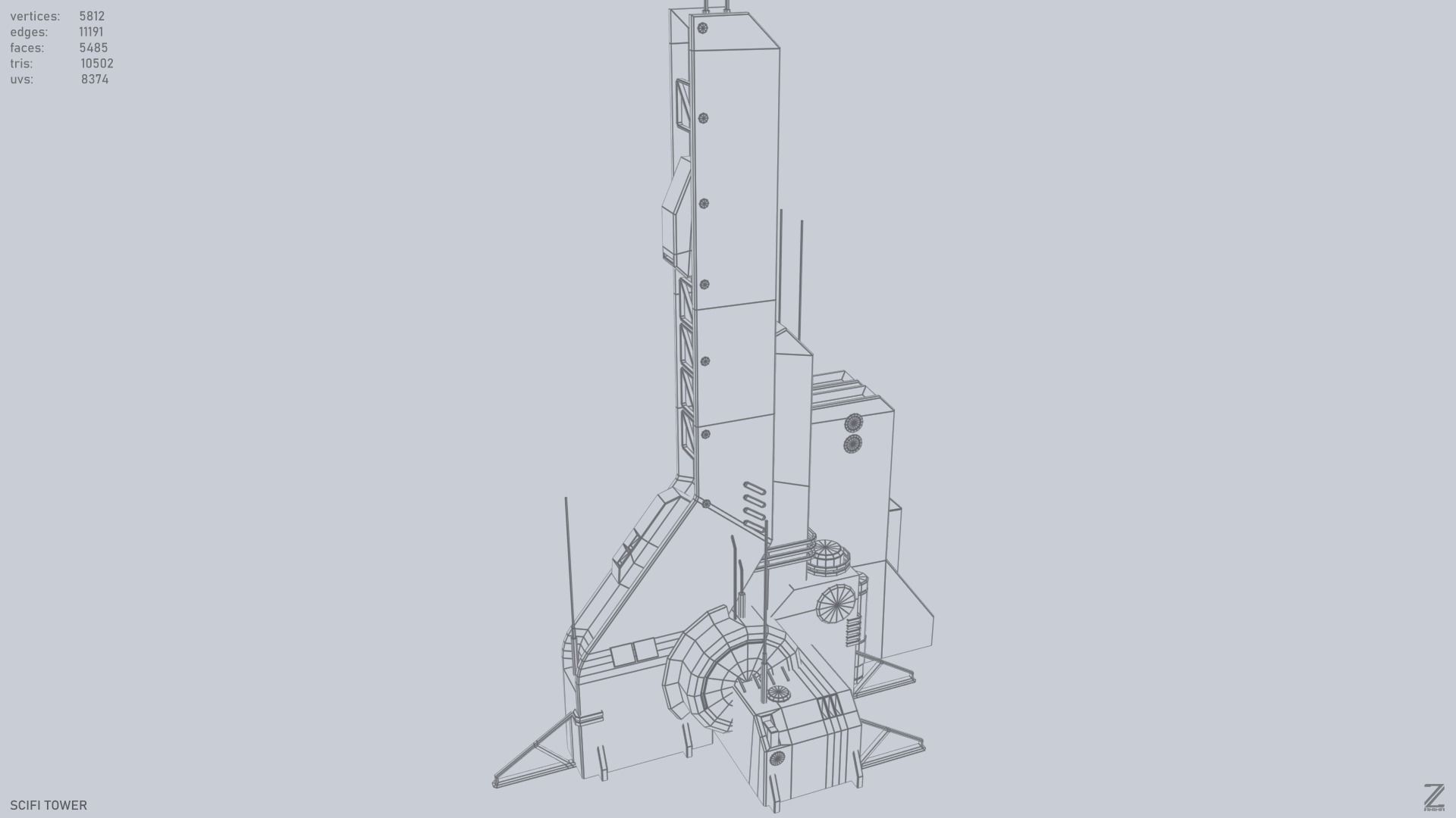Scifi tower Low-poly 3D model_14