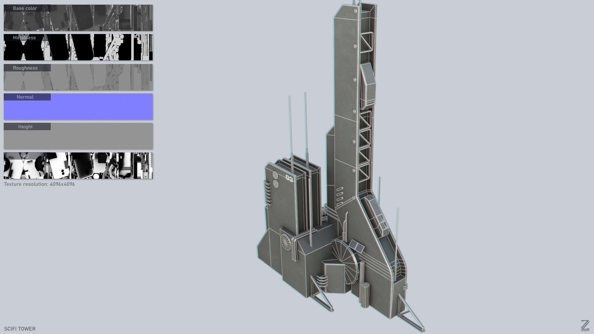 Scifi tower Low-poly 3D model_2