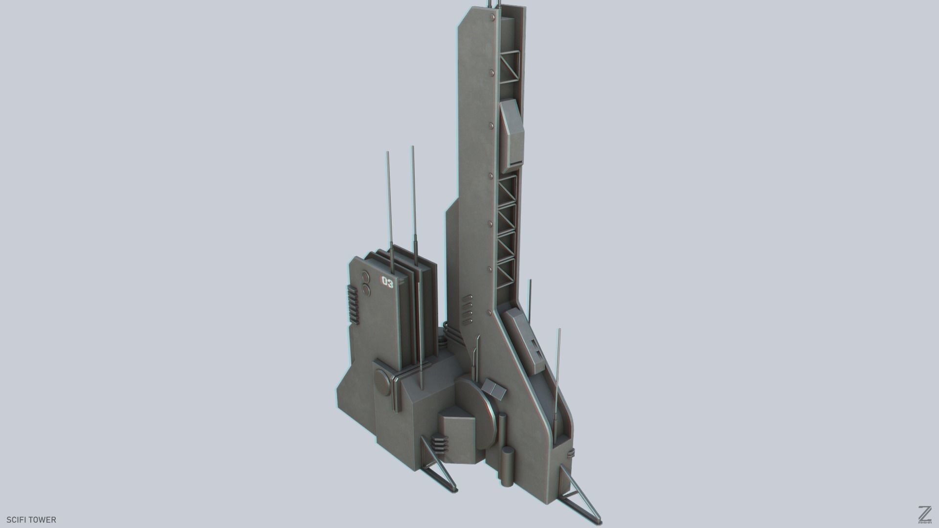 Scifi tower Low-poly 3D model_6
