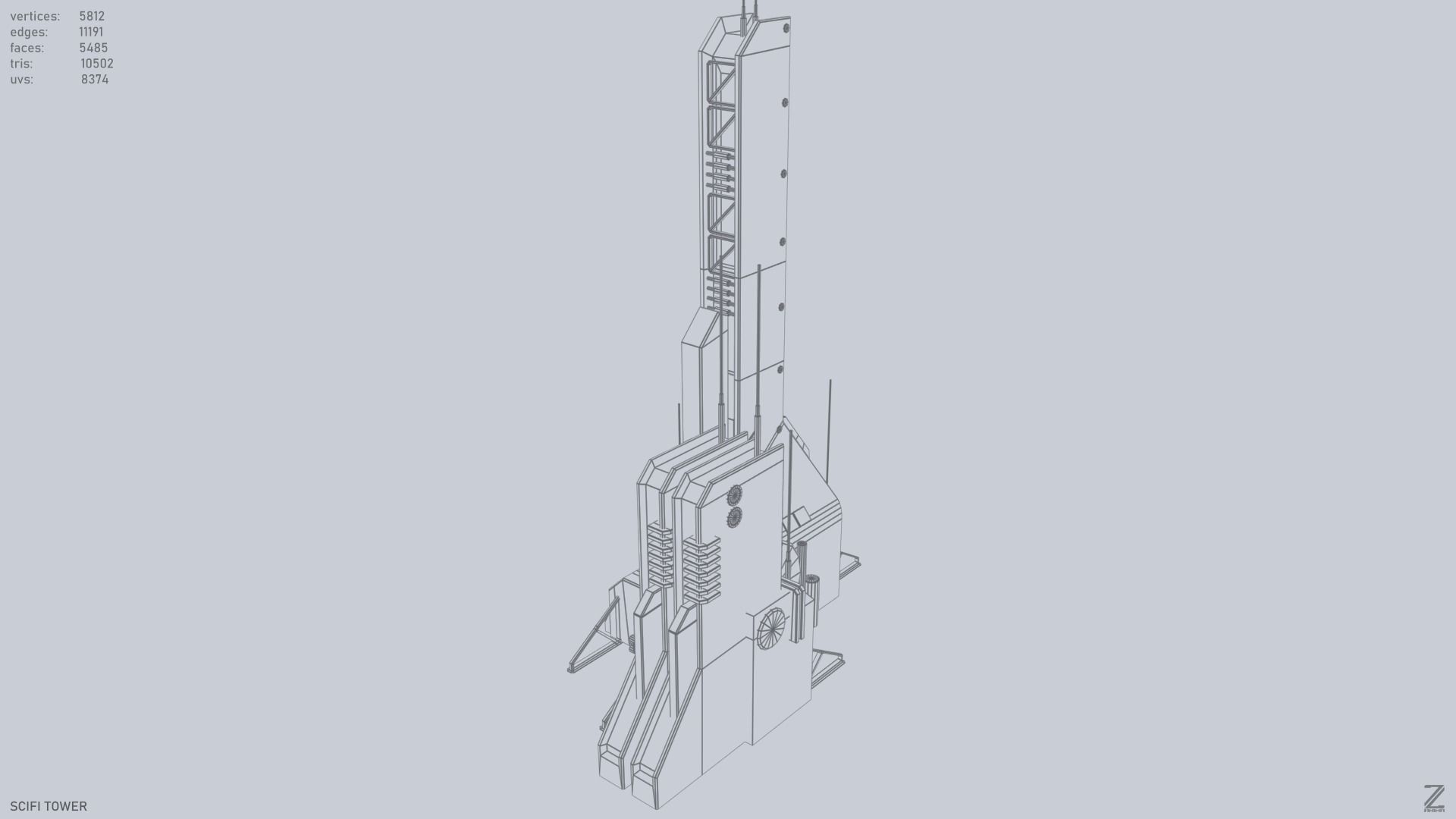 Scifi tower Low-poly 3D model_10