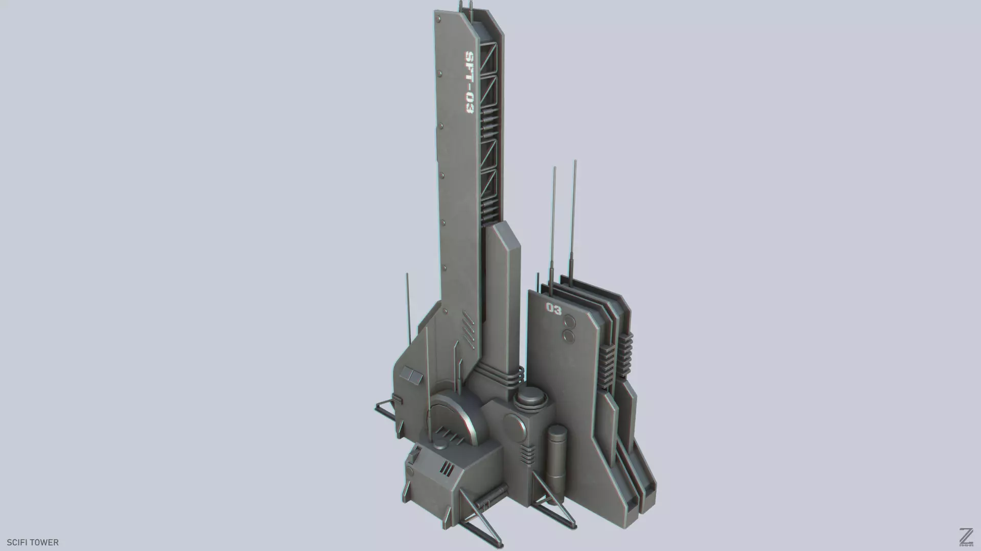 Scifi tower Low-poly 3D model_0