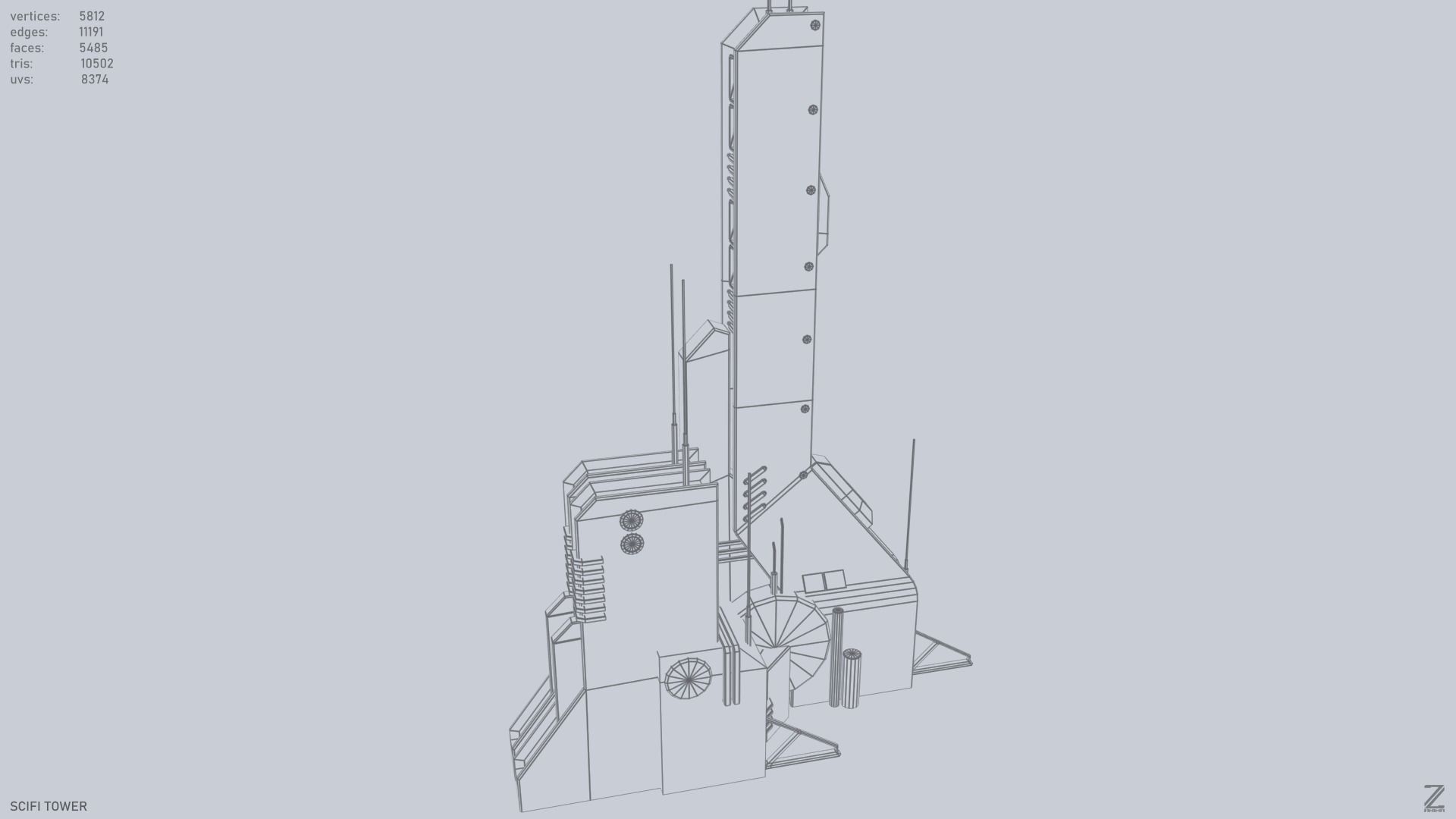 Scifi tower Low-poly 3D model_11