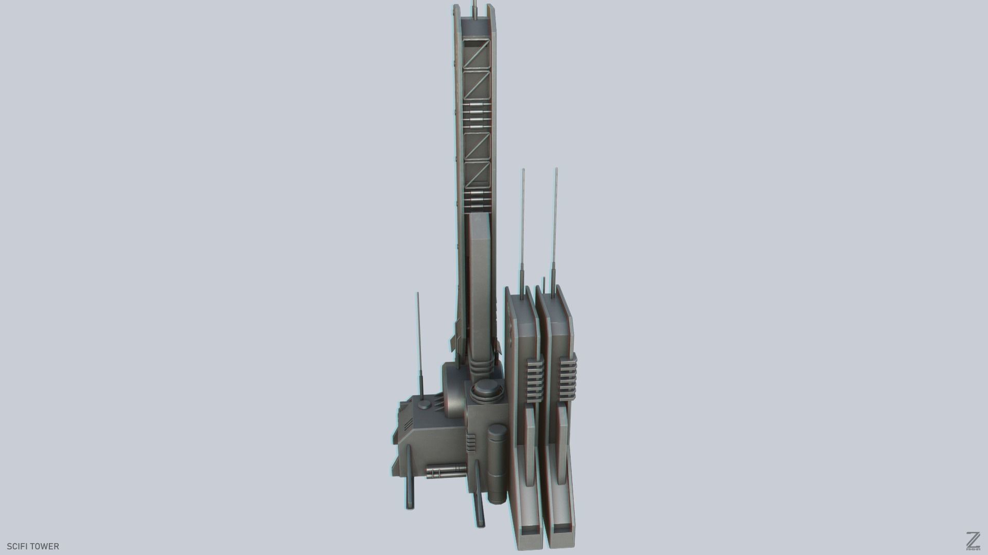 Scifi tower Low-poly 3D model_1