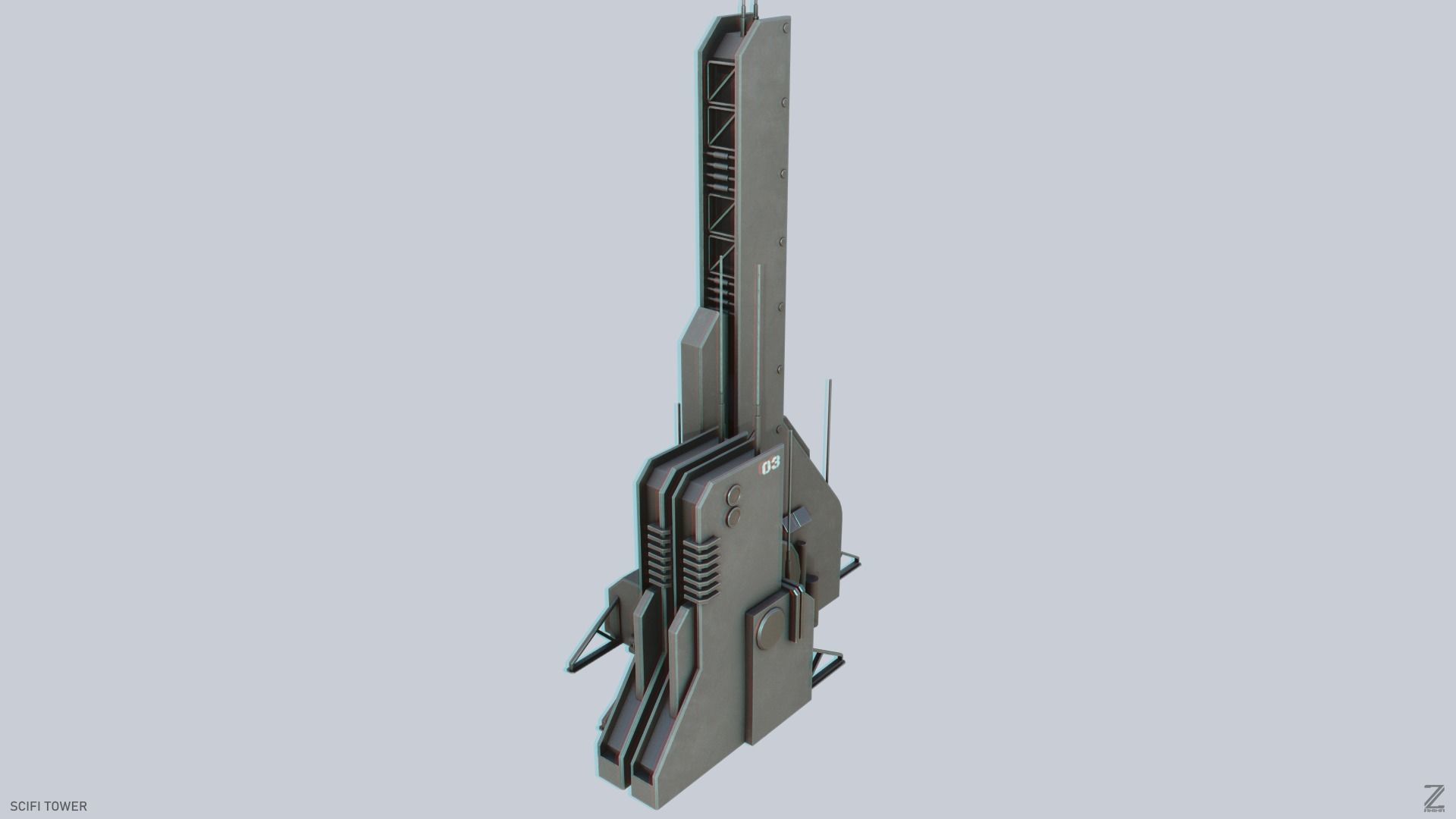 Scifi tower Low-poly 3D model_4