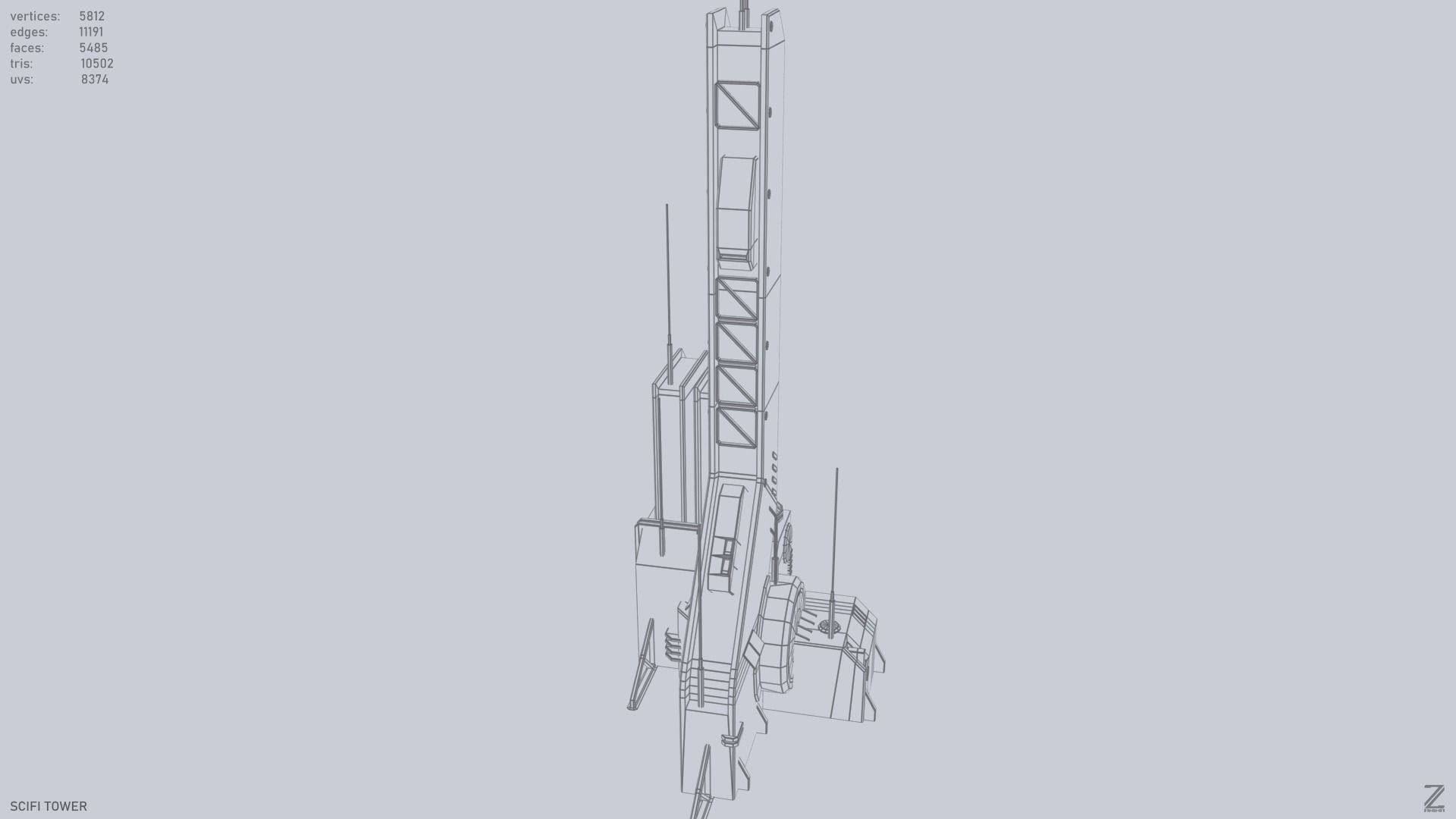 Scifi tower Low-poly 3D model_13