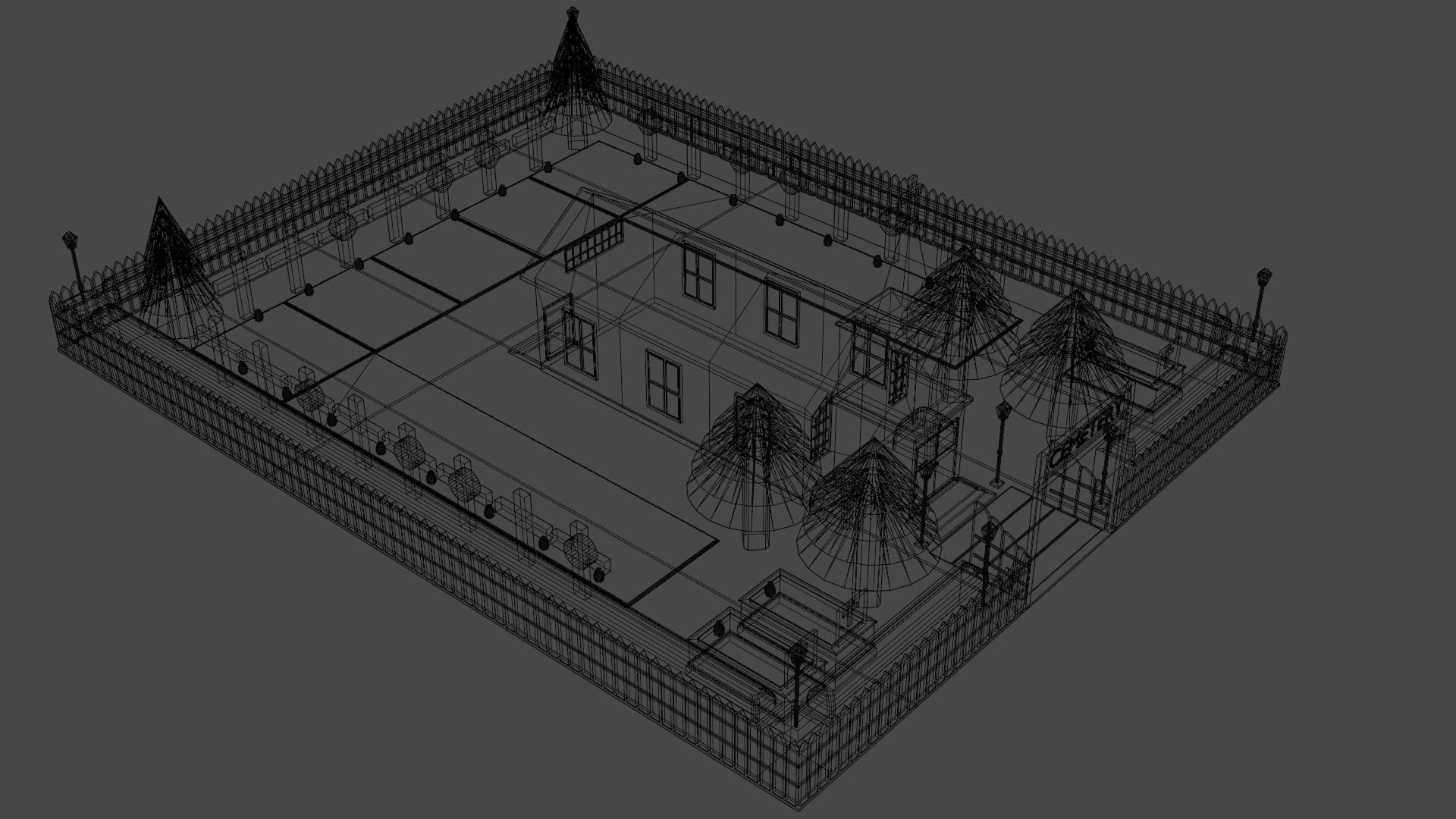 LOW POLY CHURCH - CEMETERY Package 3D model_11