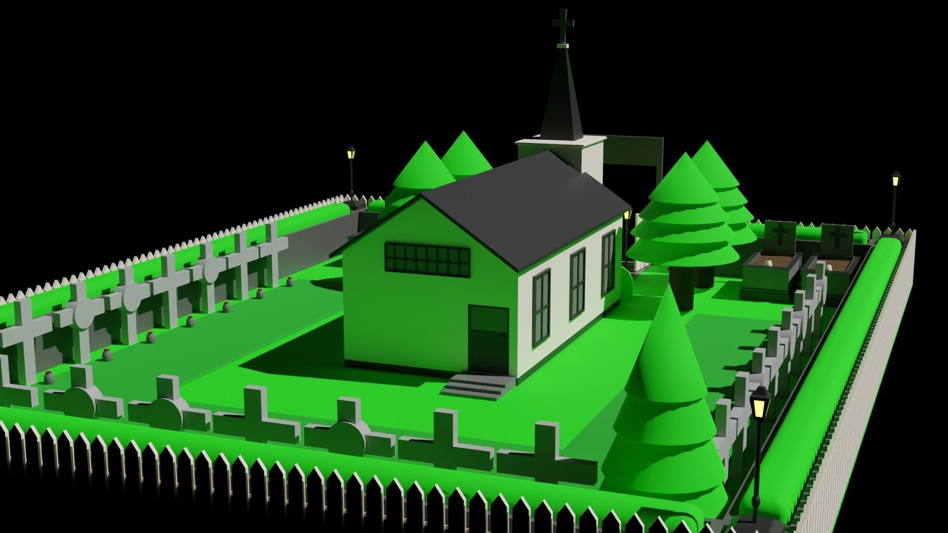 LOW POLY CHURCH - CEMETERY Package 3D model_7