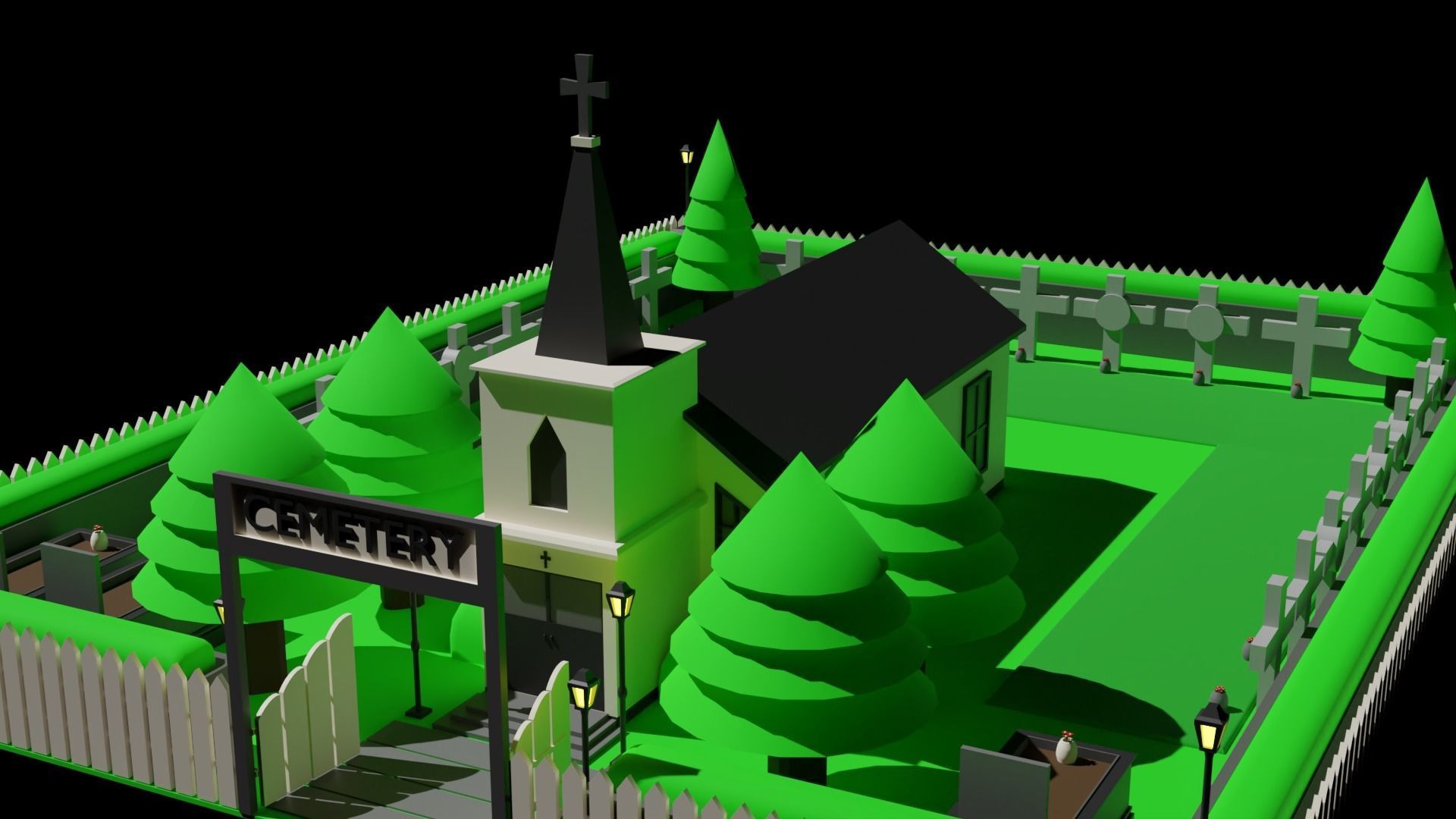 LOW POLY CHURCH - CEMETERY Package 3D model_4