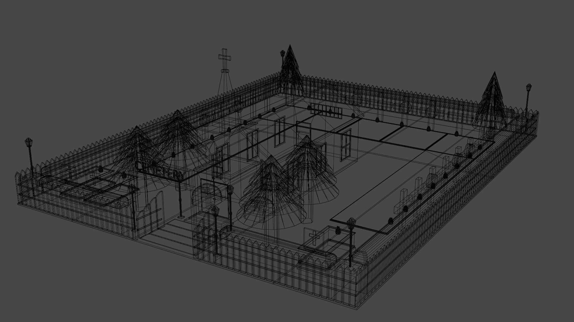 LOW POLY CHURCH - CEMETERY Package 3D model_10