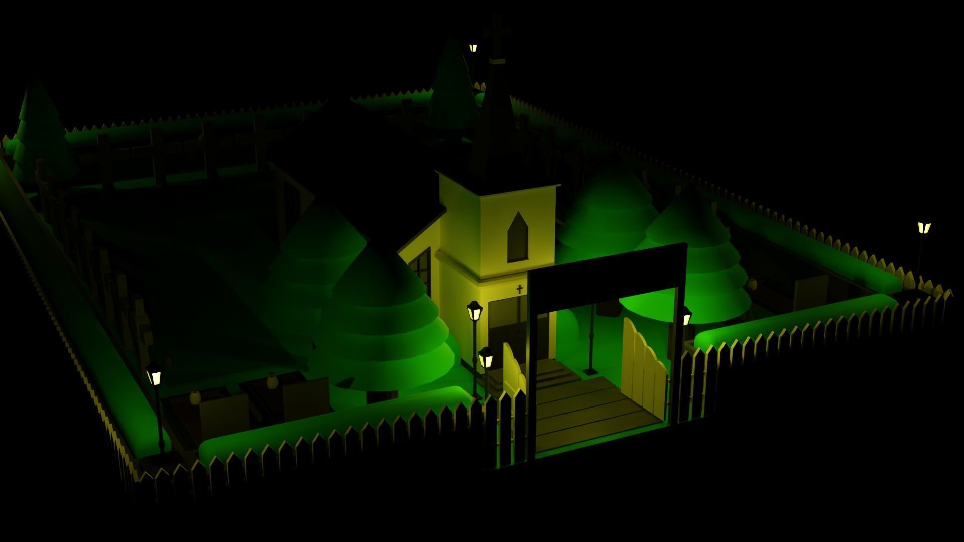 LOW POLY CHURCH - CEMETERY Package 3D model_1