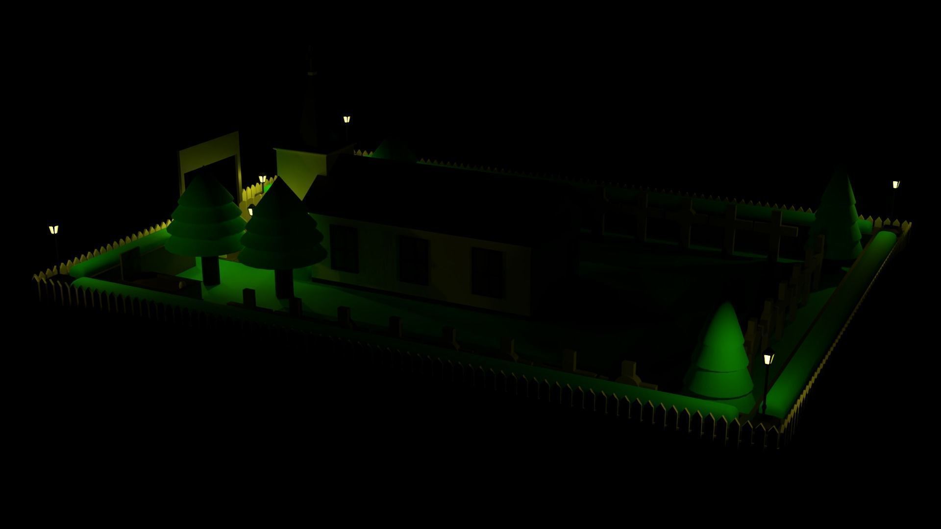 LOW POLY CHURCH - CEMETERY Package 3D model_2