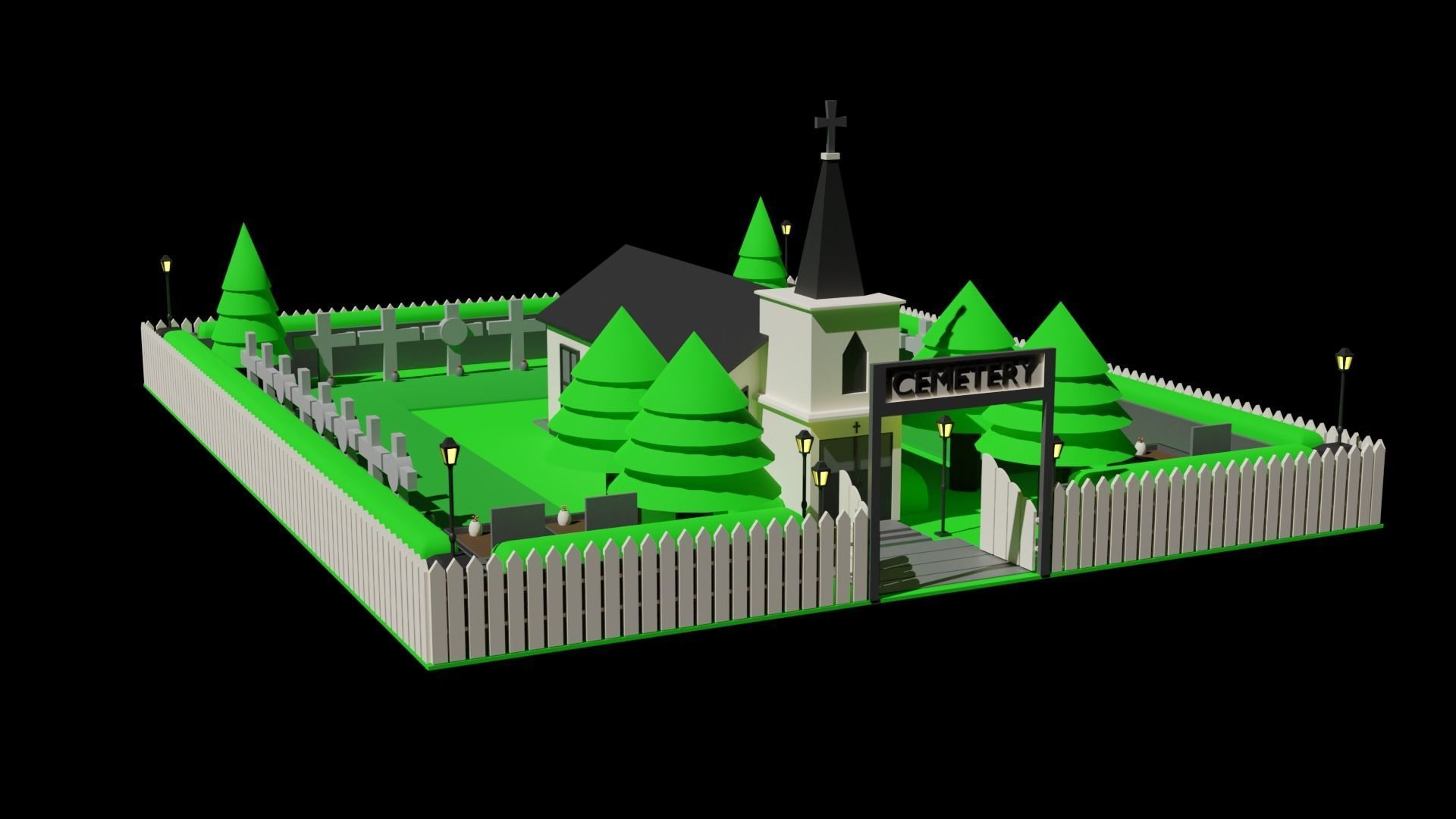 LOW POLY CHURCH - CEMETERY Package 3D model_3