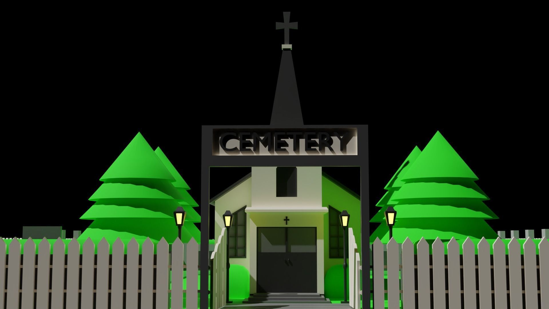 LOW POLY CHURCH - CEMETERY Package 3D model_8