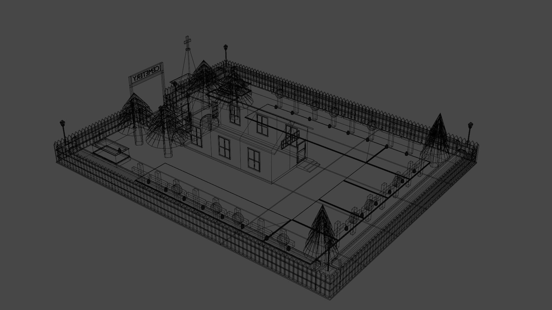 LOW POLY CHURCH - CEMETERY Package 3D model_12