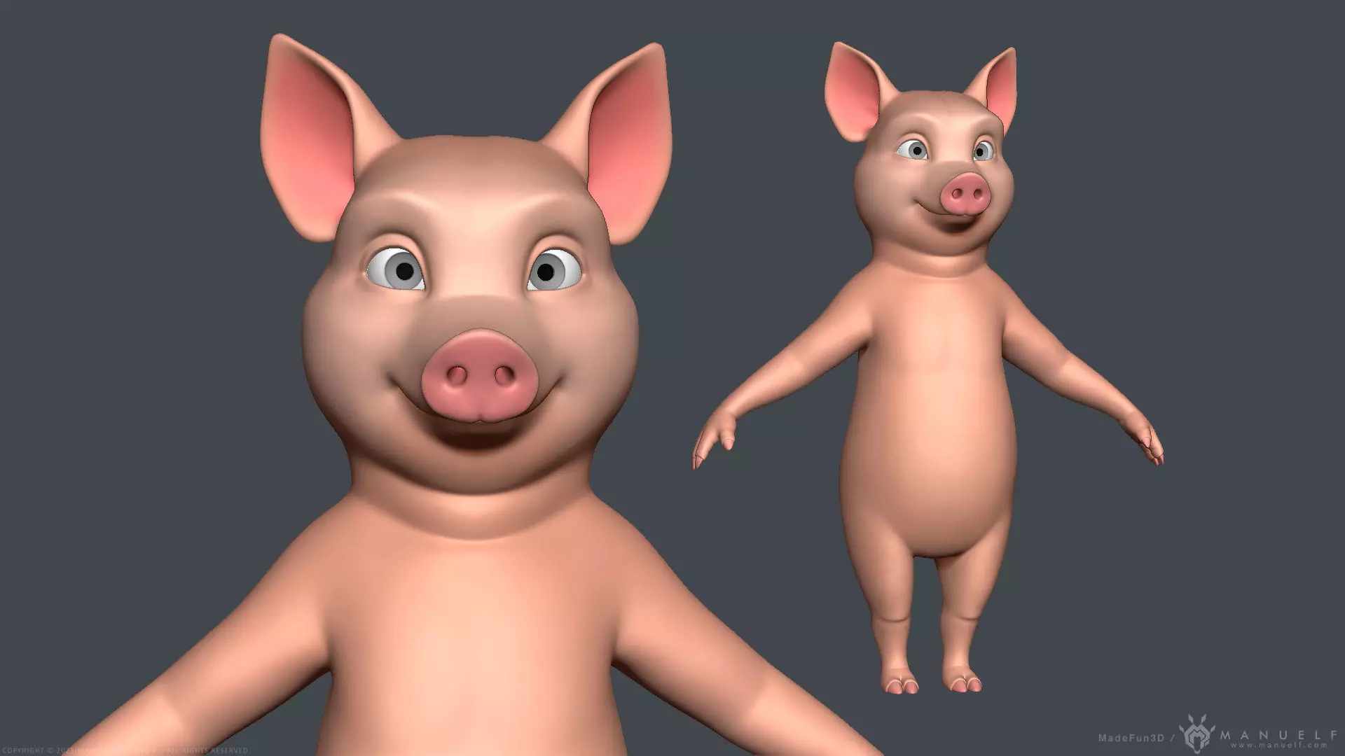Stylized Cartoon Pig - Biped 3D model
