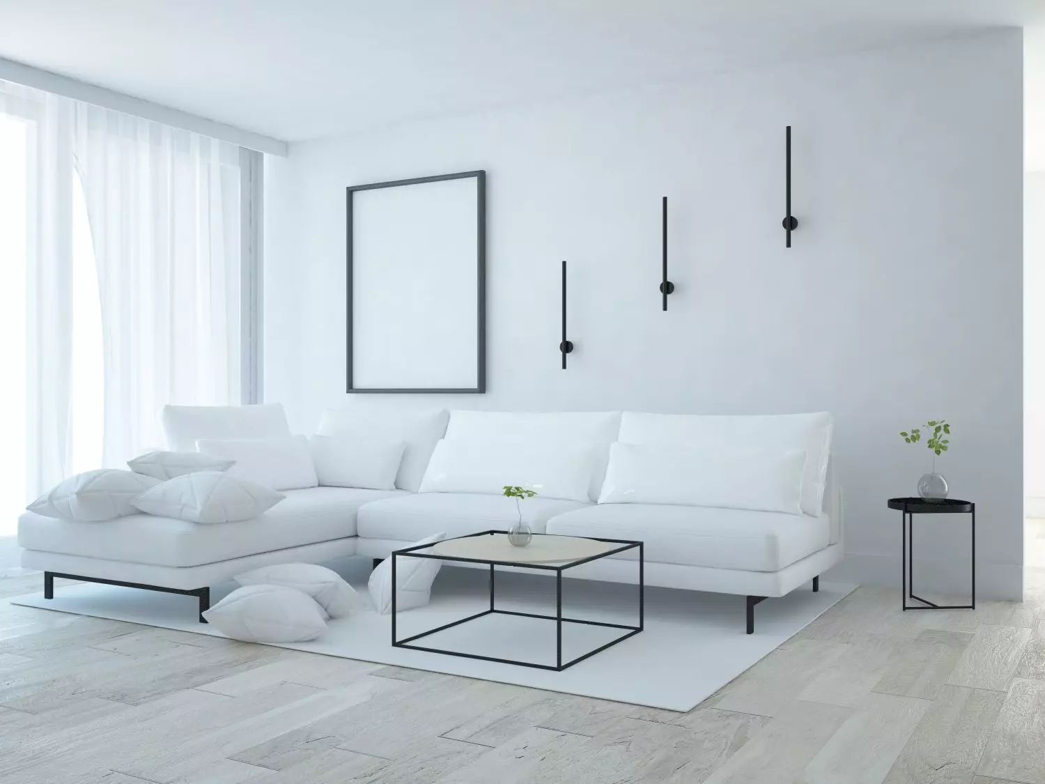 Empty interior scene with big wide window 3D model_0