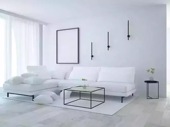 Empty interior scene with big wide window