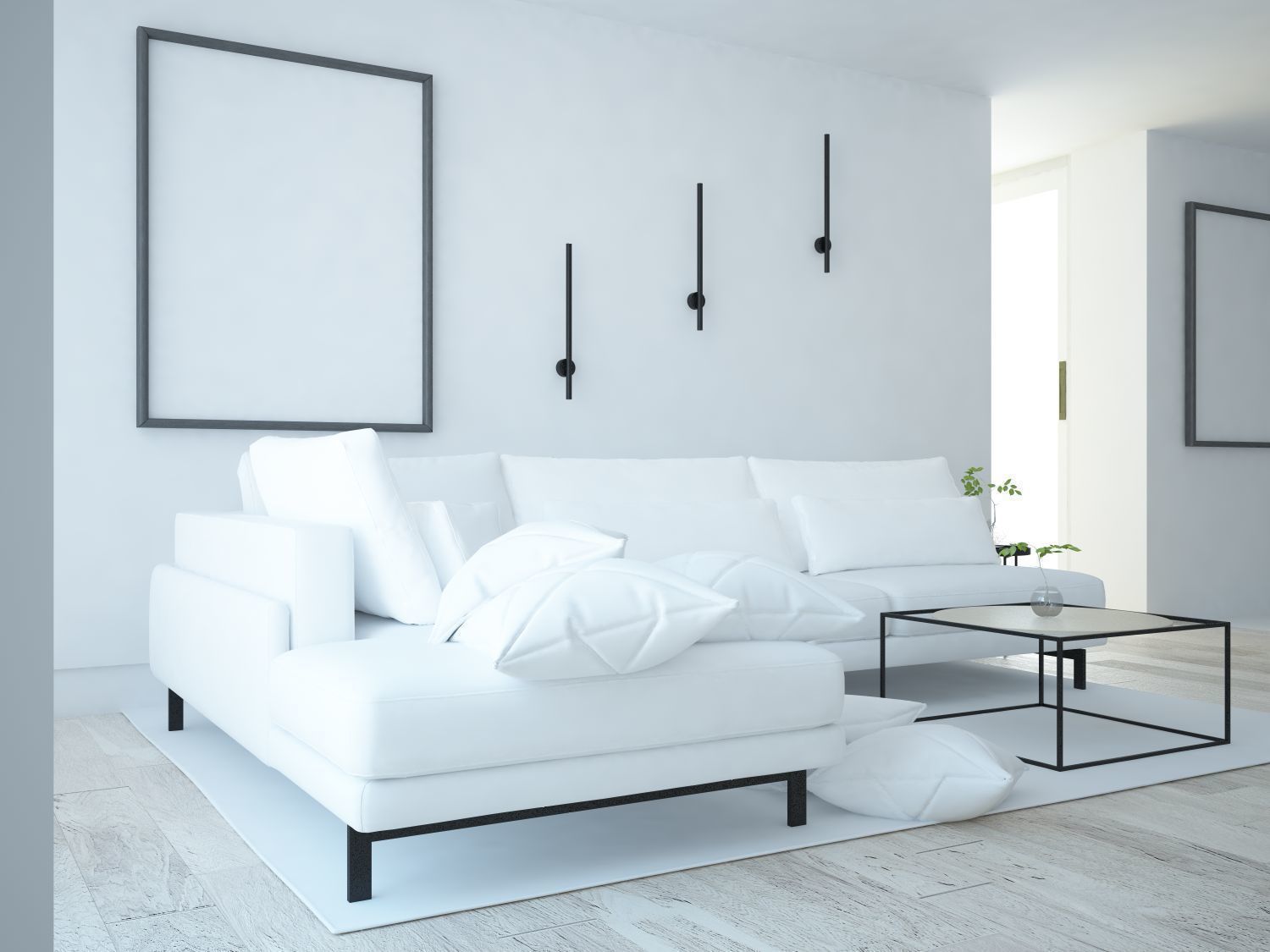 Empty interior scene with big wide window 3D model_4