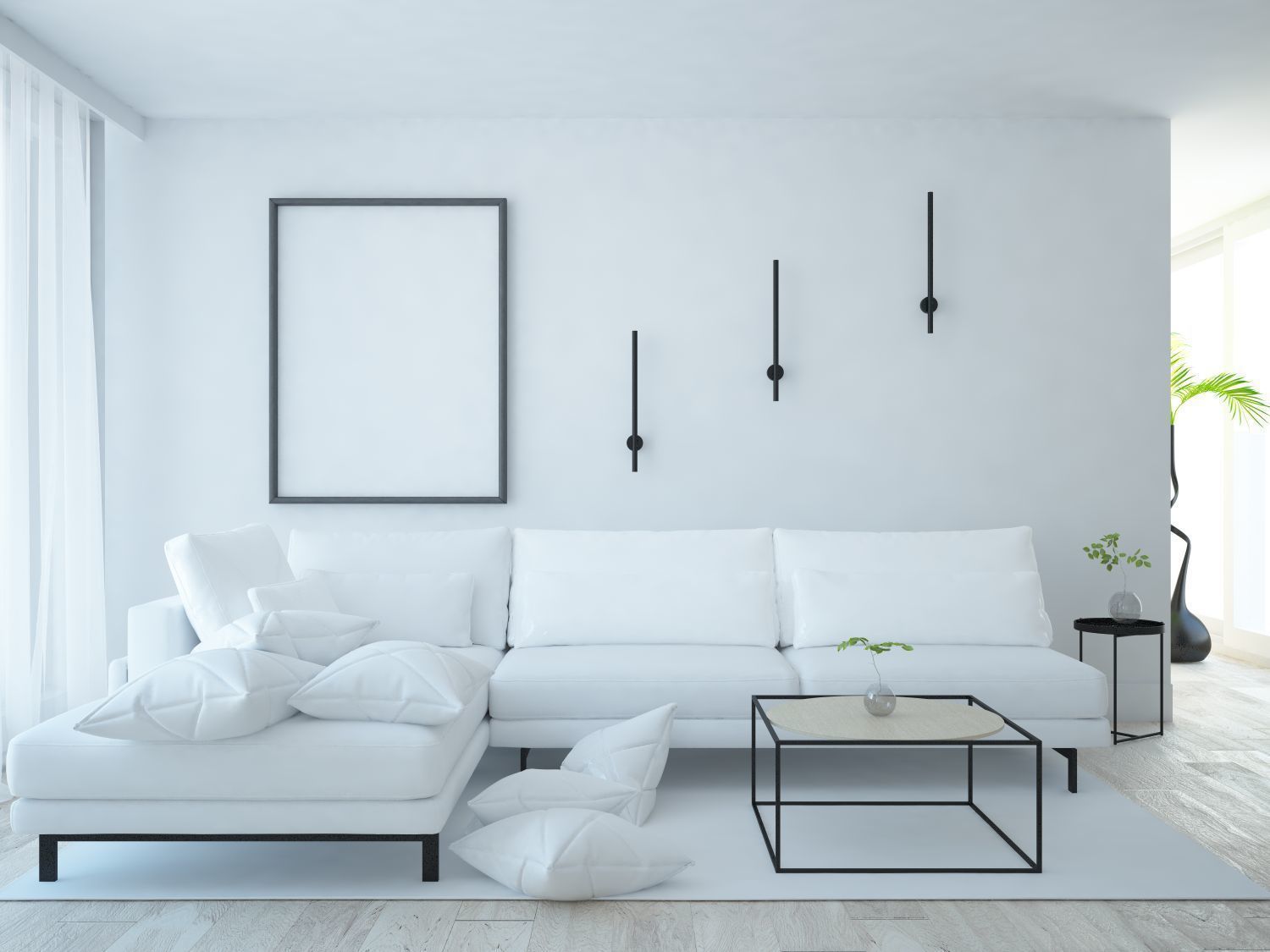 Empty interior scene with big wide window 3D model_2