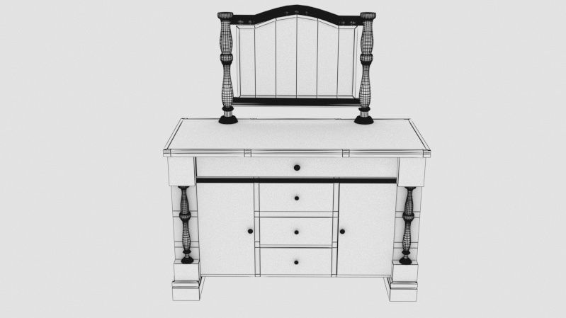 Wooden Drawer with mirror Low-poly 3D model_2