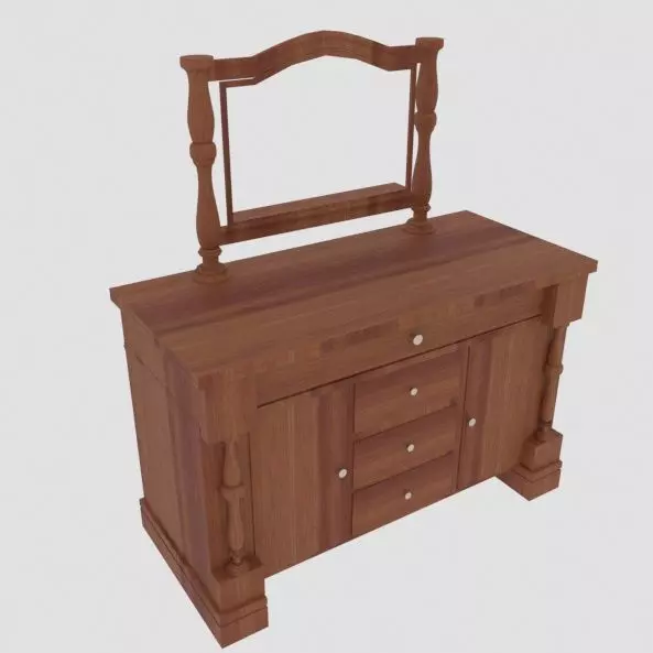 Wooden Drawer with mirror Low-poly 3D model_0