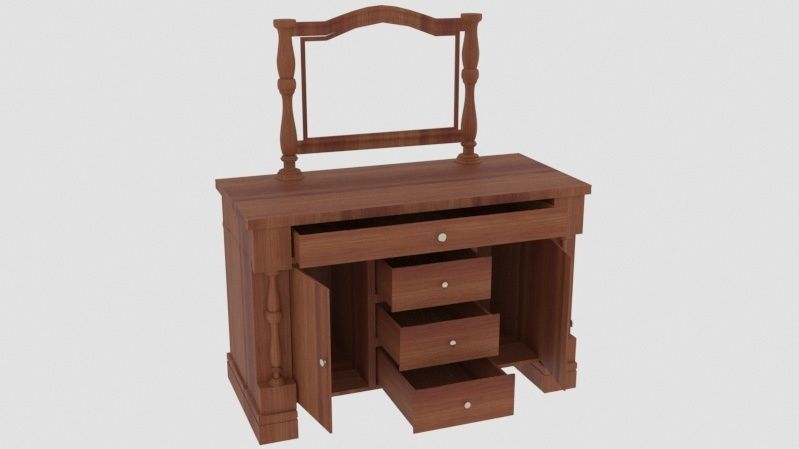 Wooden Drawer with mirror Low-poly 3D model_5