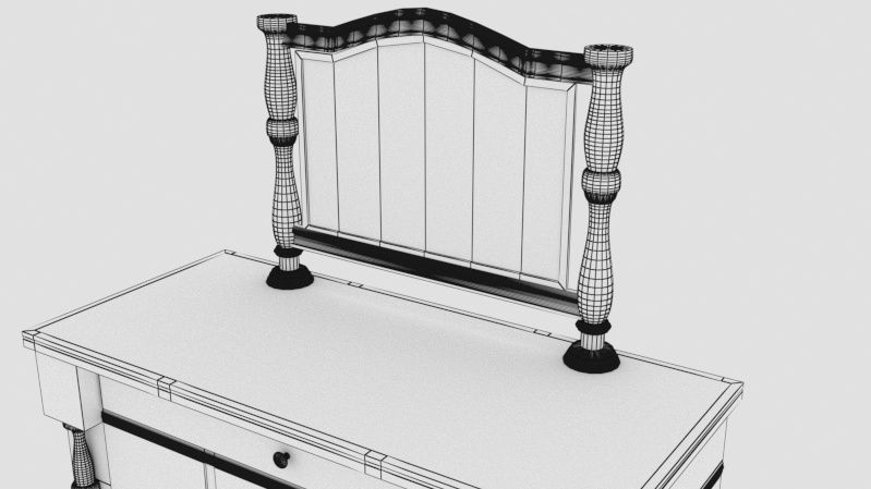 Wooden Drawer with mirror Low-poly 3D model_9