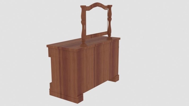 Wooden Drawer with mirror Low-poly 3D model_6