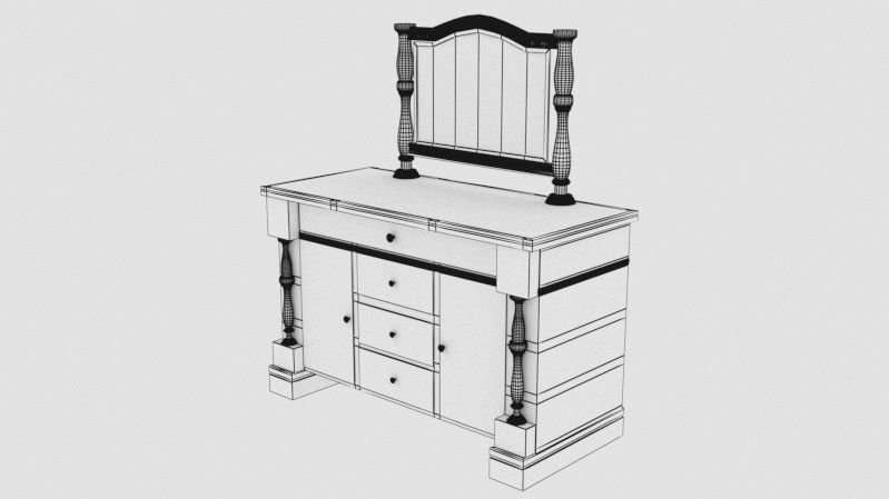 Wooden Drawer with mirror Low-poly 3D model_4