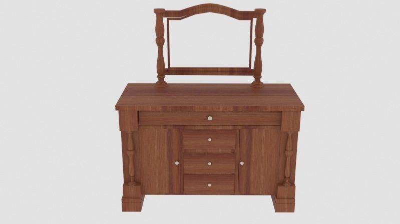 Wooden Drawer with mirror Low-poly 3D model_1