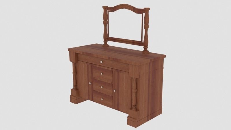 Wooden Drawer with mirror Low-poly 3D model_3