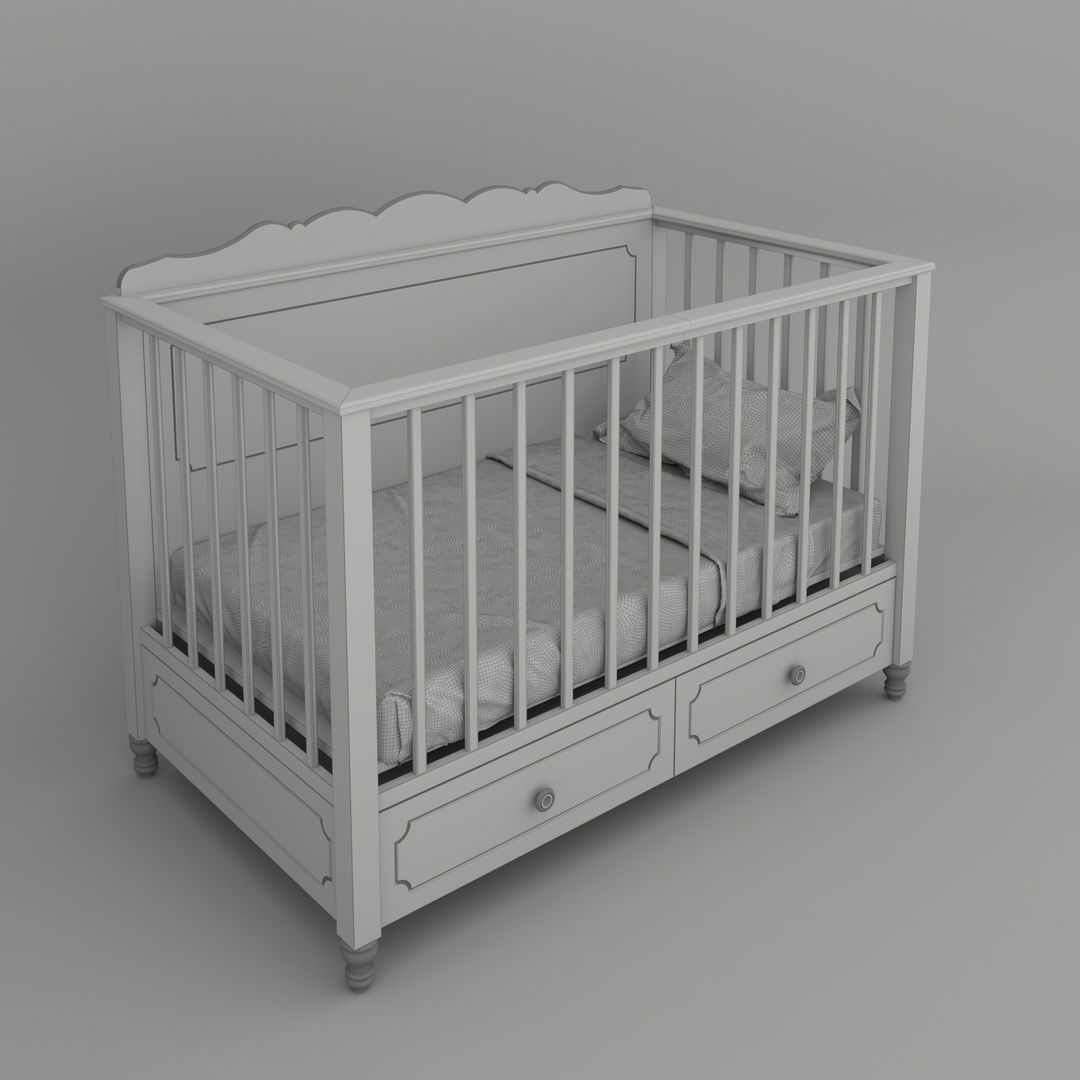 White kid bed 3d model 3D model_3