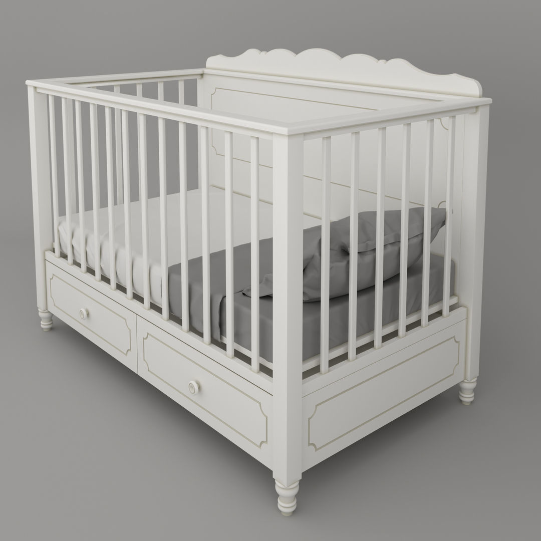 White kid bed 3d model 3D model_1