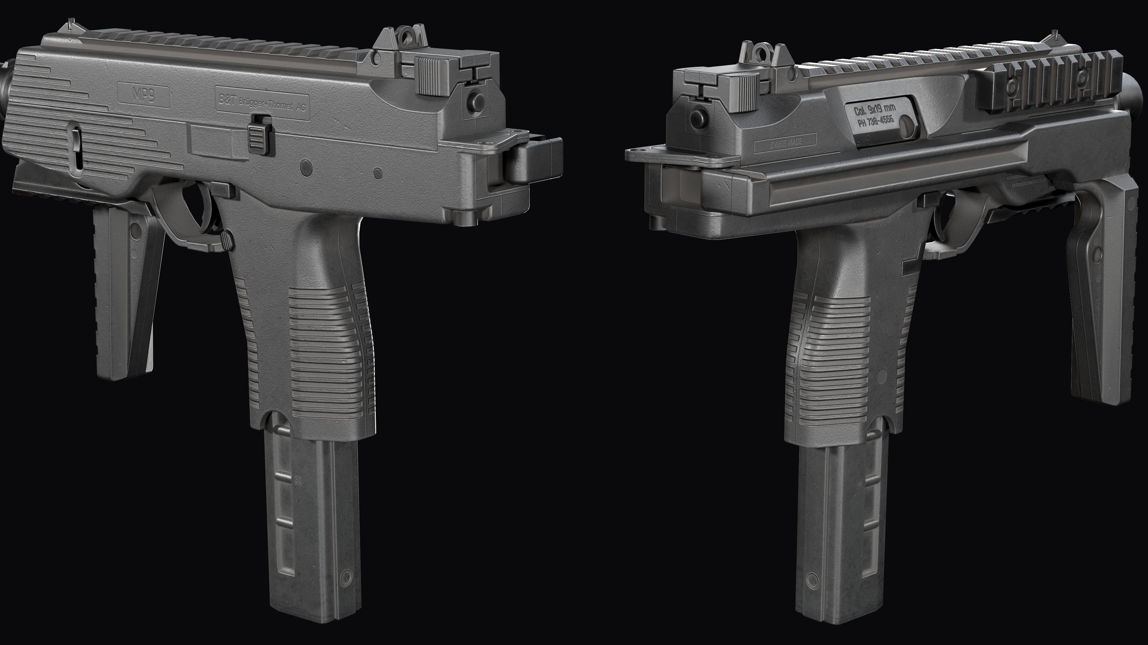 Modular SMG Brugger and Thomet MP9 Low-poly 3D model_20