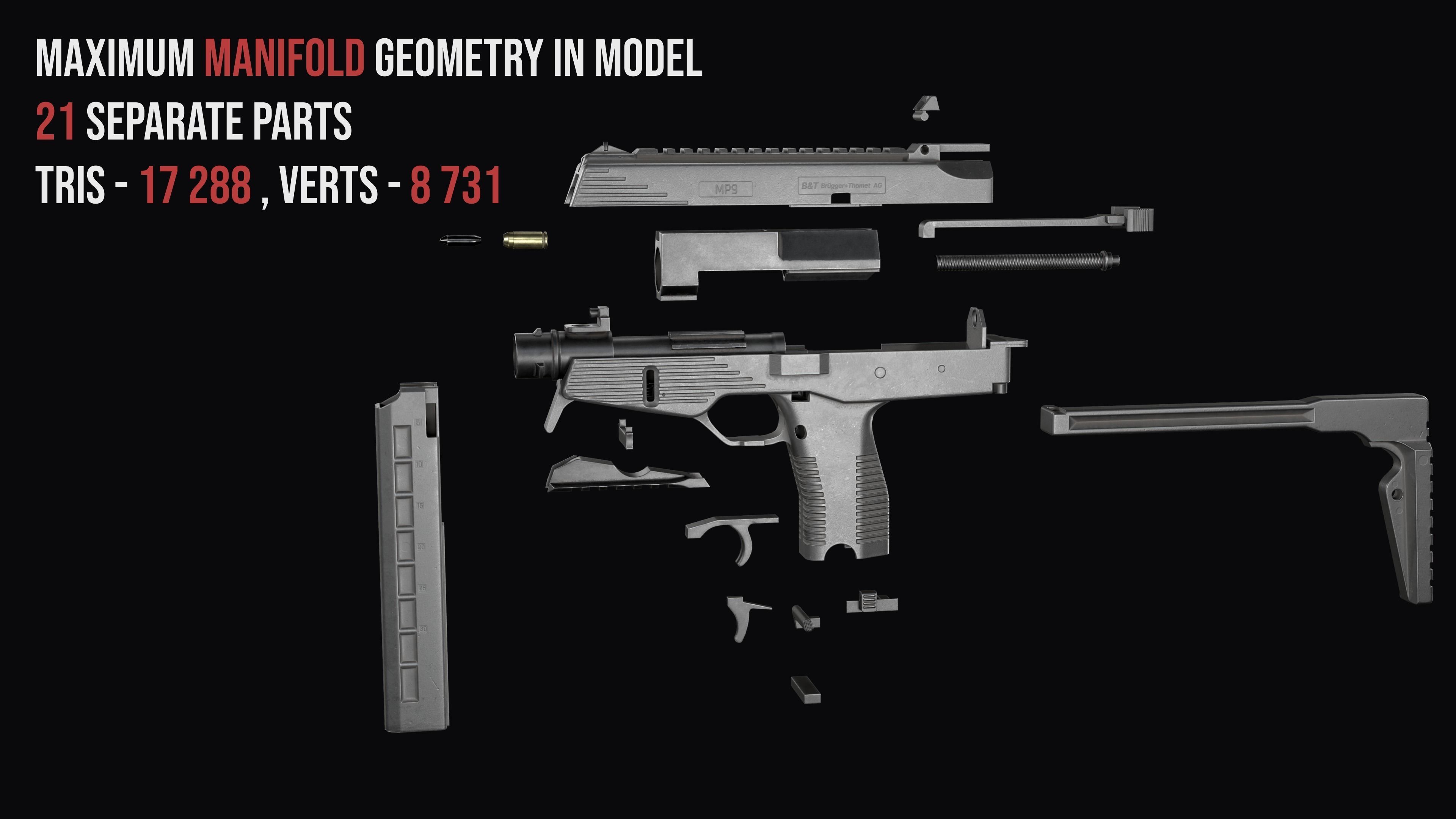 Modular SMG Brugger and Thomet MP9 Low-poly 3D model_5