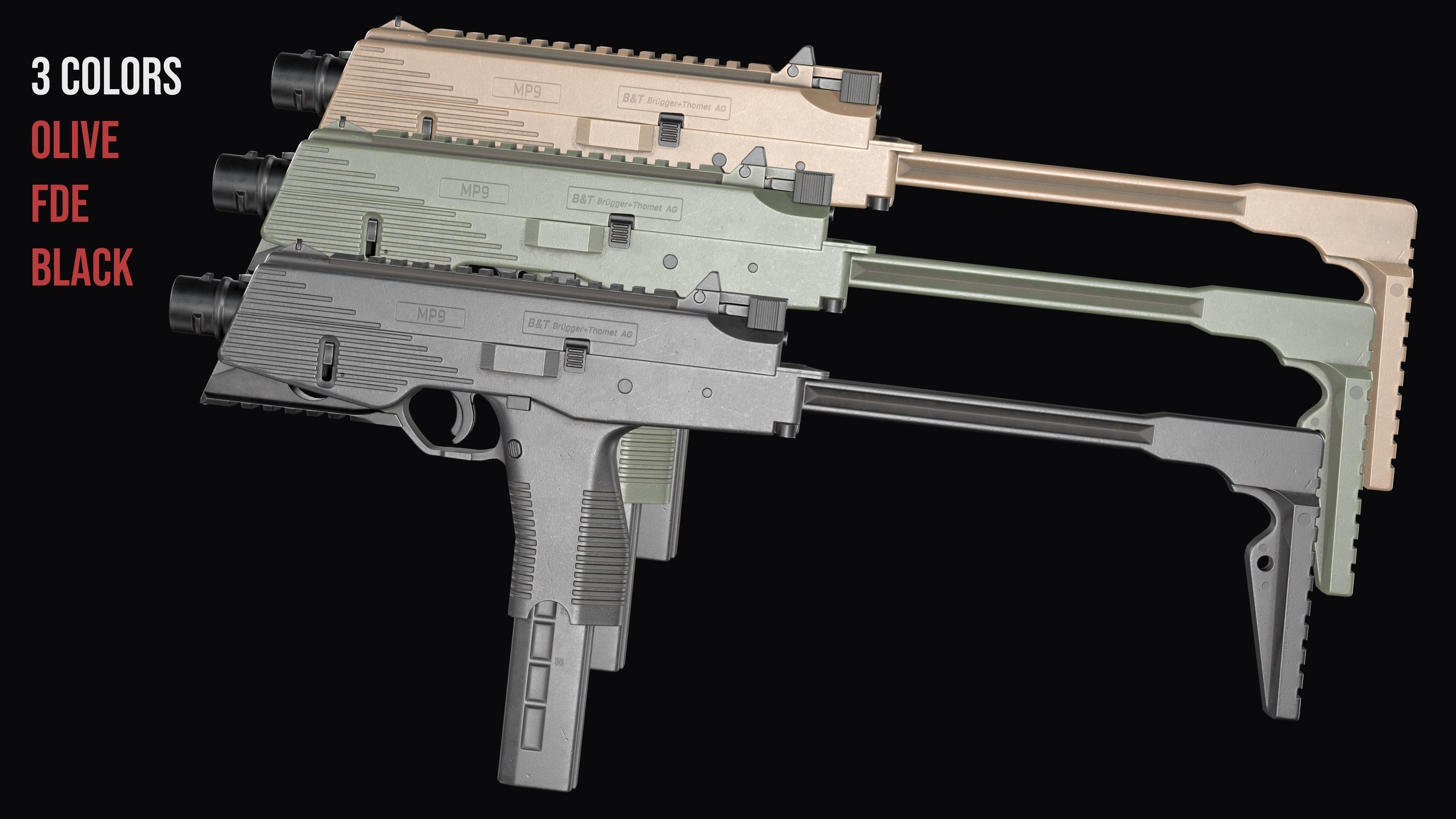 Modular SMG Brugger and Thomet MP9 Low-poly 3D model_4