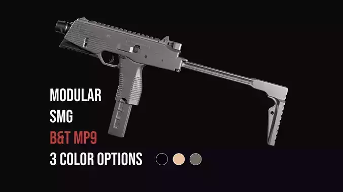 Modular SMG Brugger and Thomet MP9 Low-poly 3D model