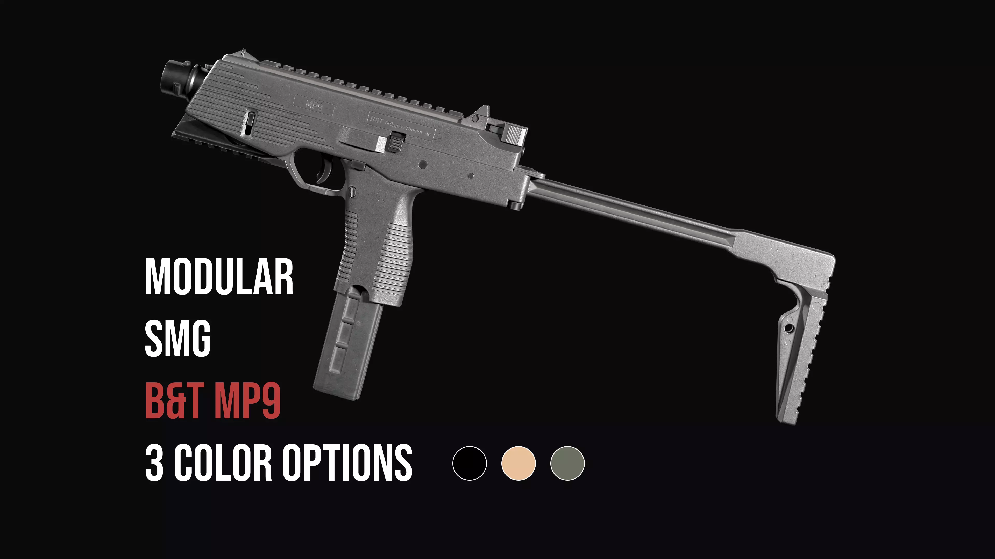 Modular SMG Brugger and Thomet MP9 Low-poly 3D model_0