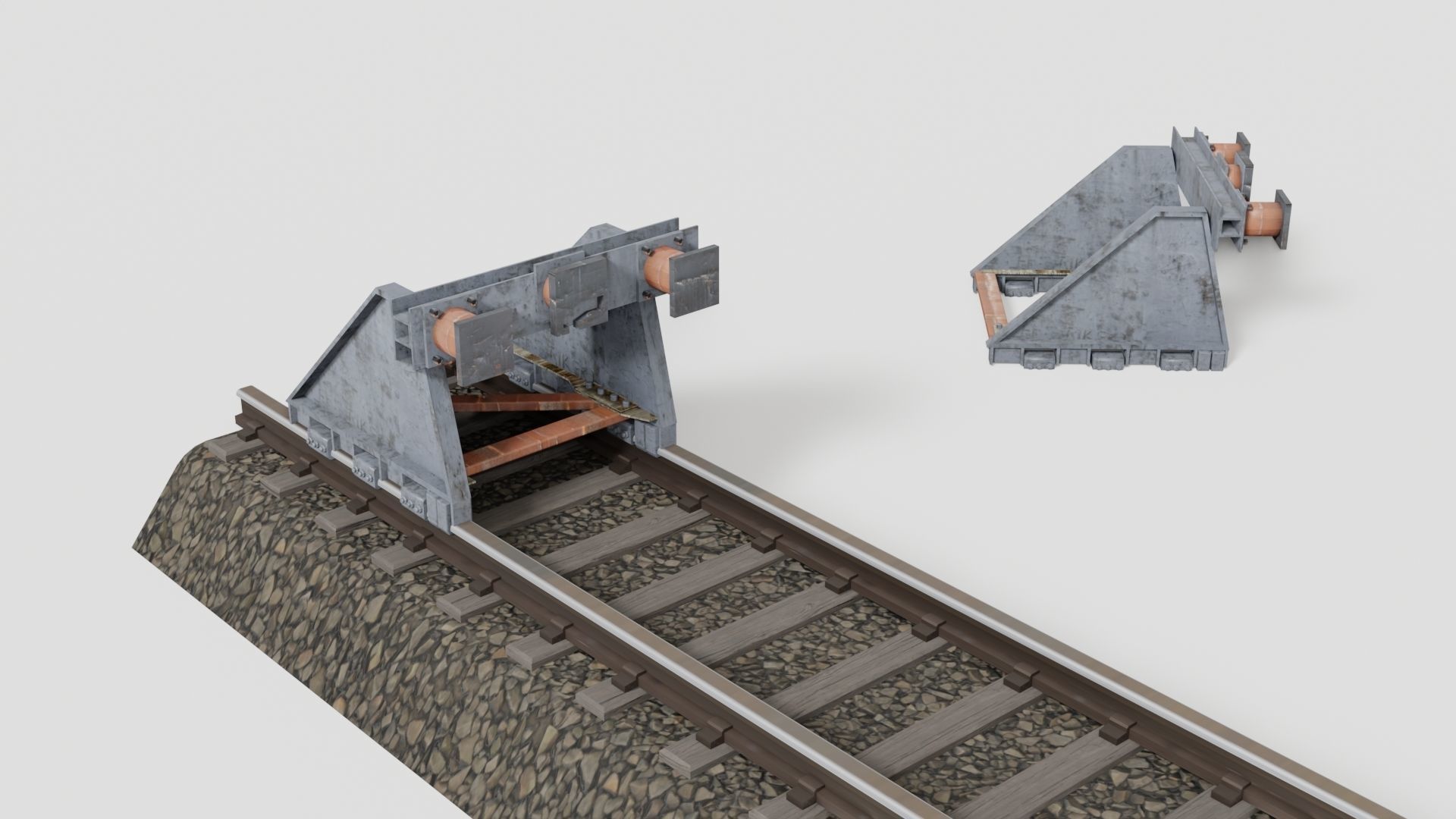 Railway buffer stop Low-poly 3D model_1